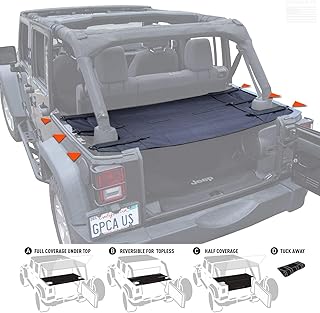 GPCA Cargo Cover for Jeep Wrangler 2007-2018, JK 4-Door Hard/SoftTop | Cargo Cover PRO, Water-Resistant, Reversible Trunk Shade Organizer, Easy-Installation 6 Tie-Down D-Plates