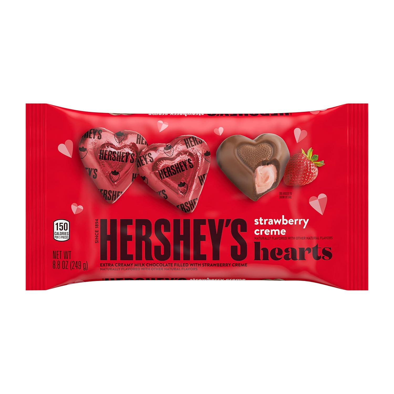 HERSHEY'S Extra Creamy Milk Chocolate with Strawberry Creme Hearts Candy, Valentine's Day, 8.8 oz Bag