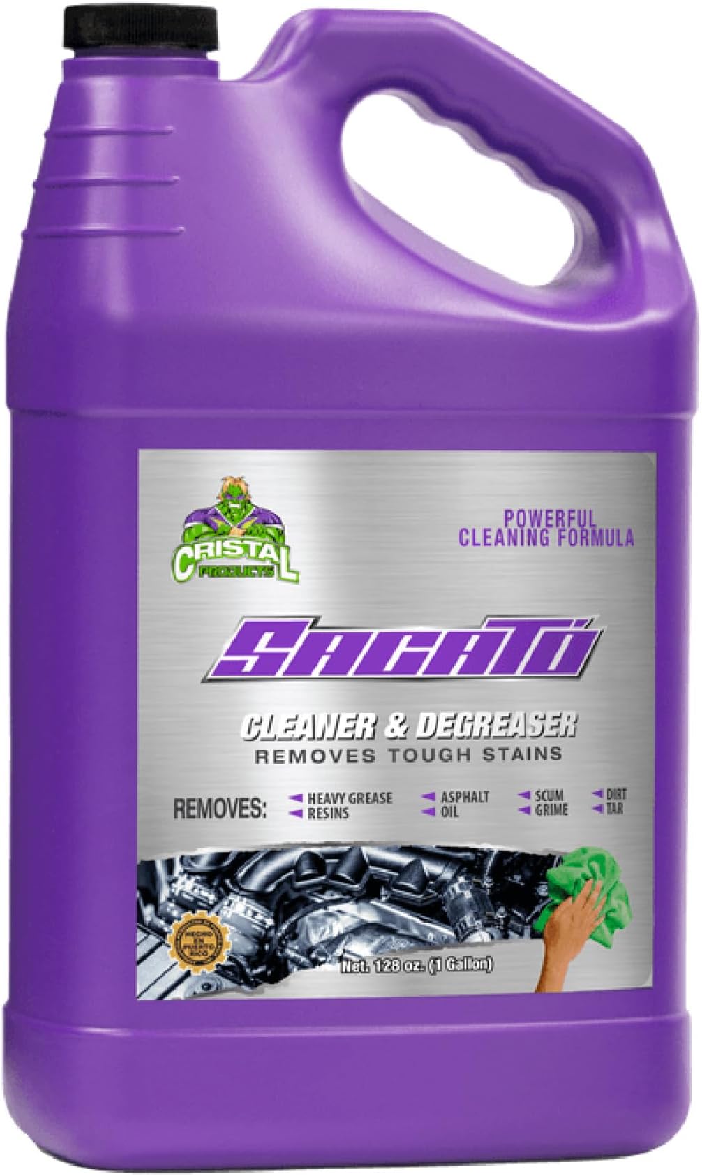 SACATO Degreaser Cleaner Heavy Duty โ Commercial Degreaser for Garage, Floor, Engine, Driveway & Tools โ Heavy Duty Cleaner Concentrate for Car, Kitchen, Washer โ Strongest Desengrasante Gallon