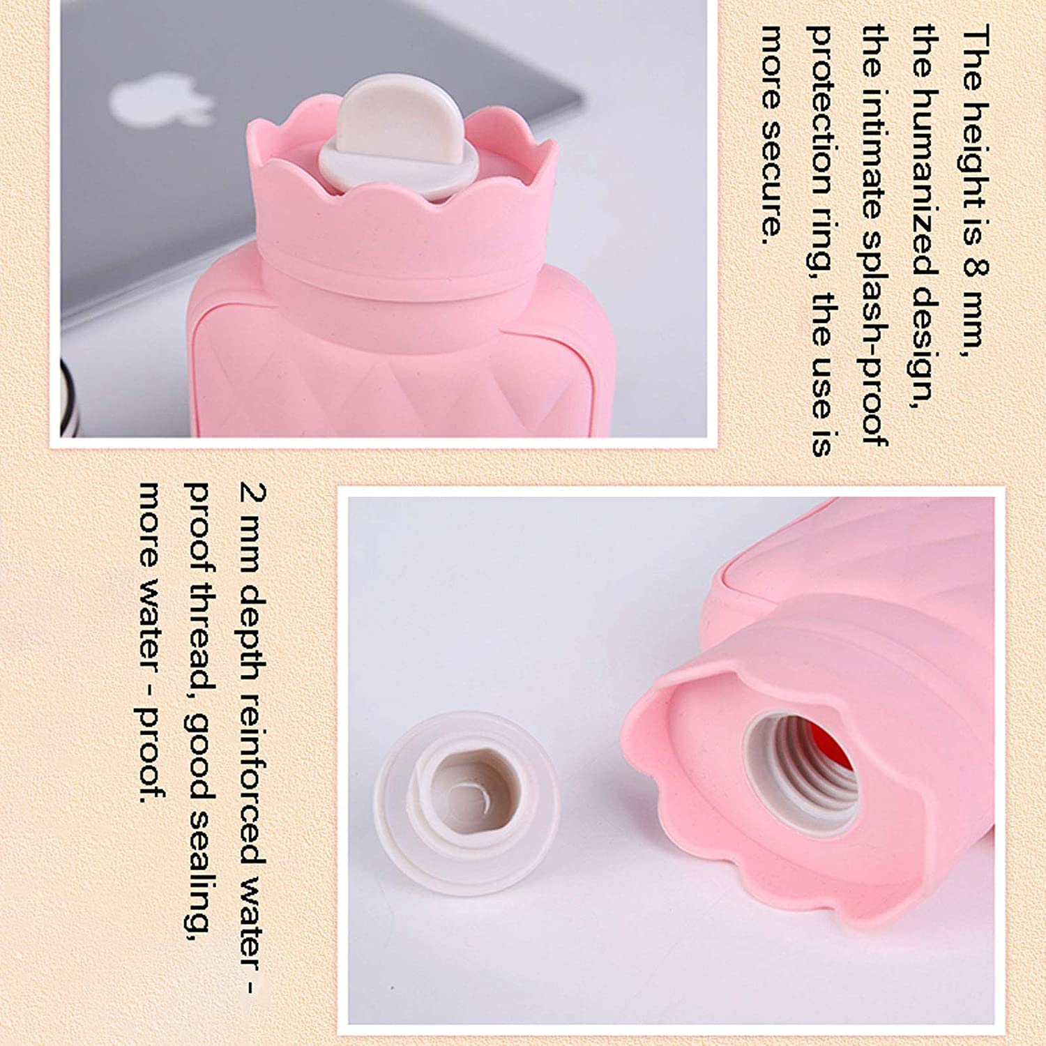 Bolsa Agua Caliente para Calentar Manos Botella De Agua Caliente De Lujo, Bolsa De Agua Caliente Aliviar El Dolor, para Las Piernas del Cuello Trasero Botella De Agua Caliente(Pink)