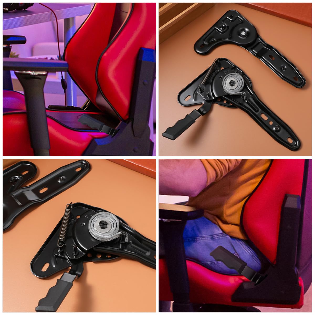 FUOYLOO Ajustador de Ángulo Metálico para Silla de Oficina y Gaming, Regulador Multiángulo 155° Compatible con Sillón Reclinable, Accesorio de Repuesto para Mecanismo Ergonómico de