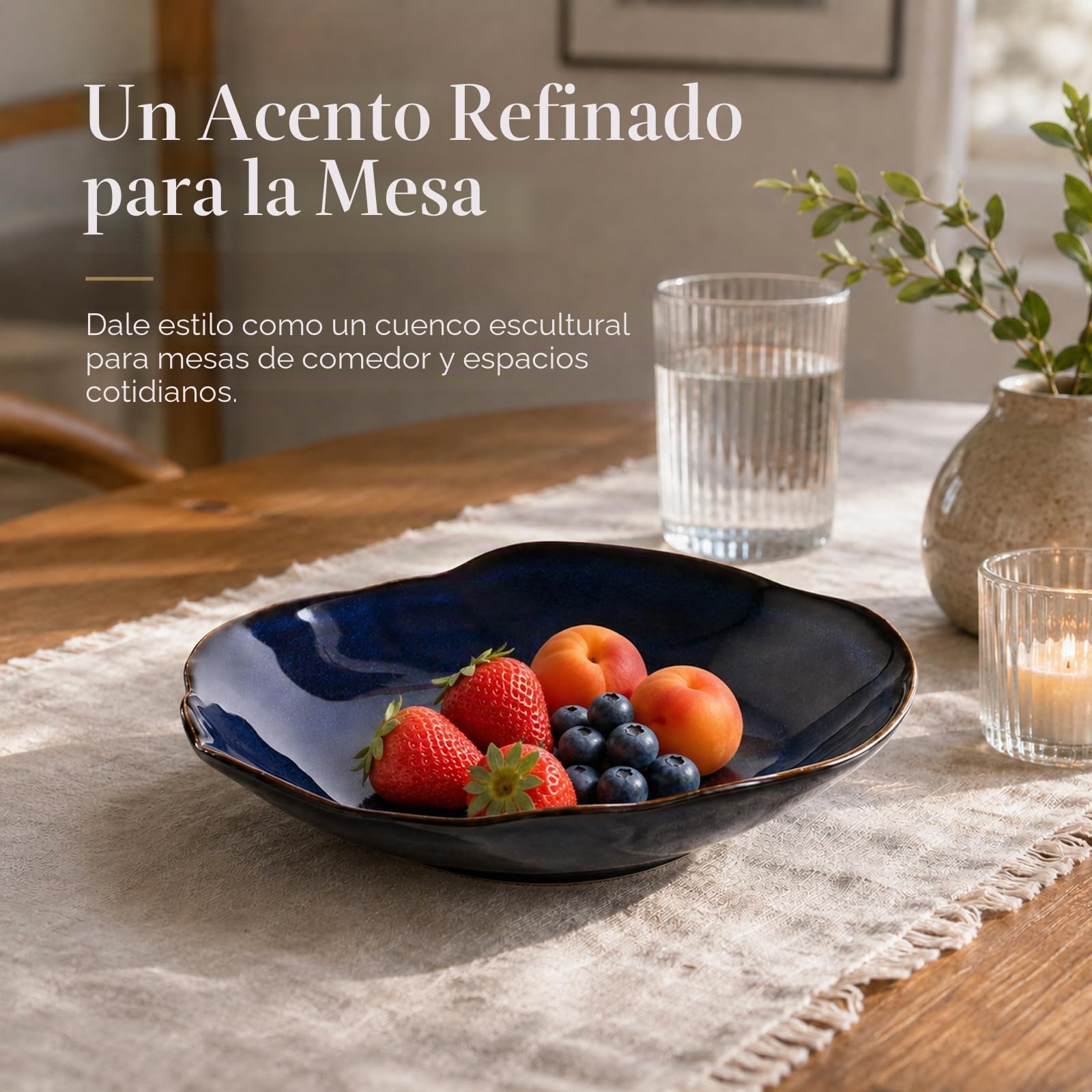 Cuenco decorativo de cerámica azul, plato pequeño de 10.4 pulgadas, frutero, plato de caramelos, cuenco para llaves para mesa de entrada, plato de joyería y anillo, plato de porcelana para cocina