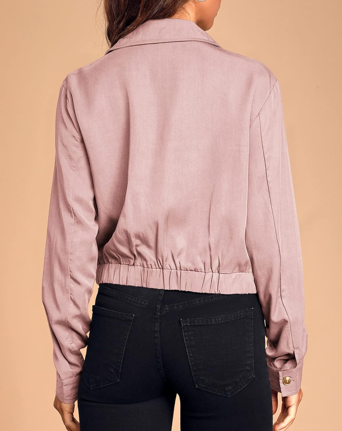 Onedreamer Women's Military Safari Cropped Jackets Button Down Lightweight Oversized Utility Anorak Coat with Pockets - Image 4