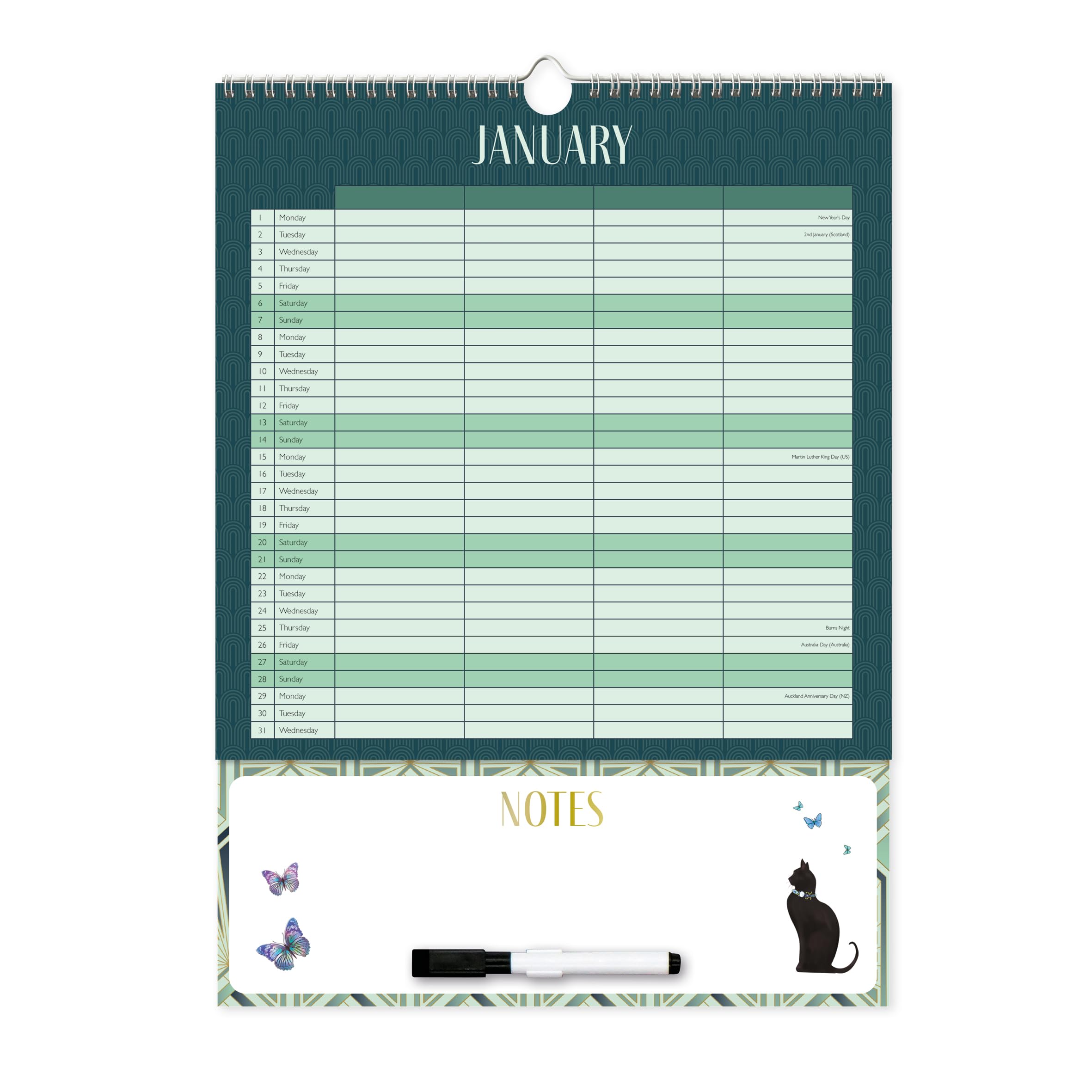 Calendario Da Parete 2026 In Stile Art Déco – Illustrazioni Originali Di Claire Coxon, Formato 29x29cm, Mensile