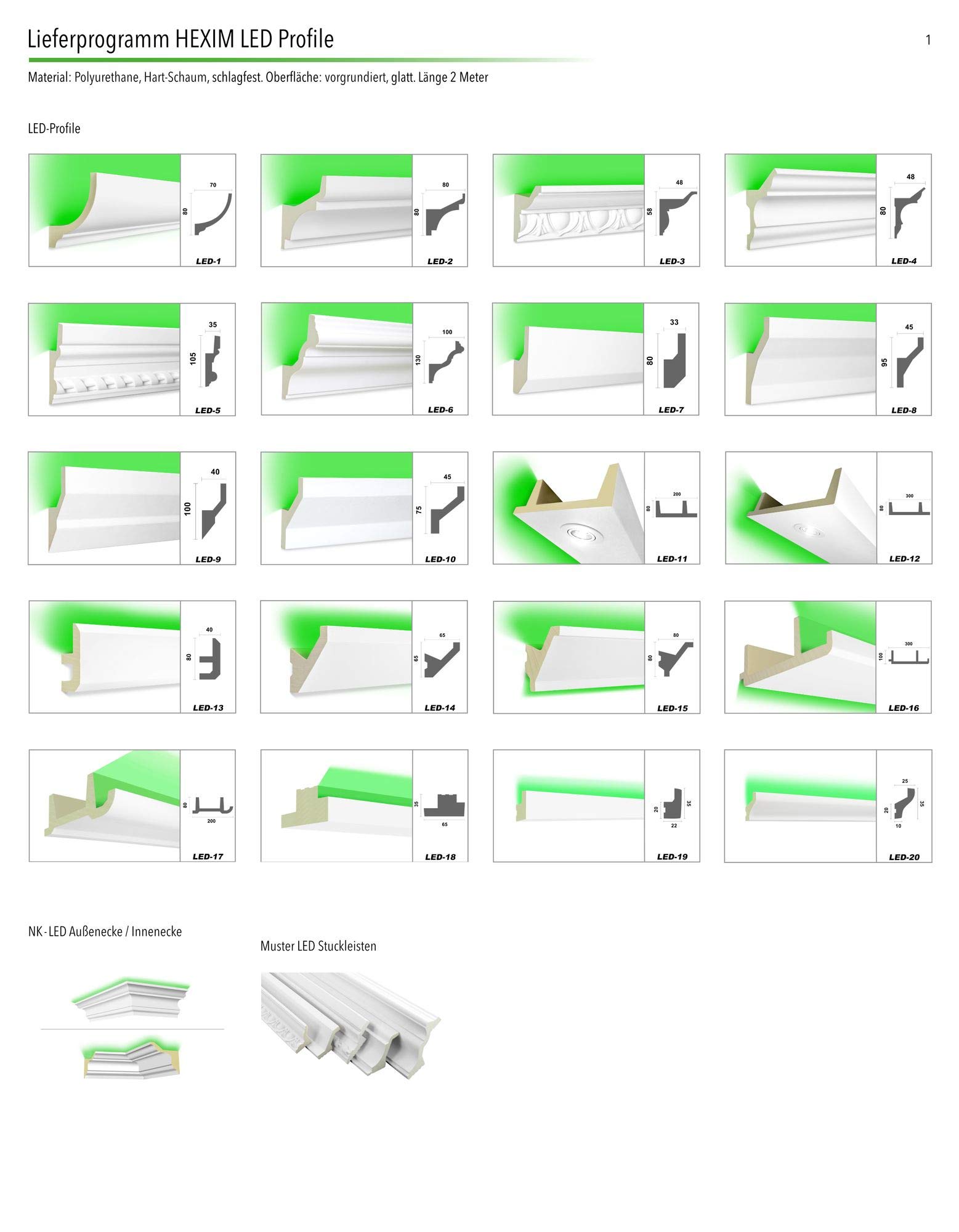 Perfiles de estuco HEXIM LED paquetes de ahorro - Iluminación indirecta con tiras de techo de PU, ligeras y opacas- (10m LED-19) Decoración spot de esquina en el interior