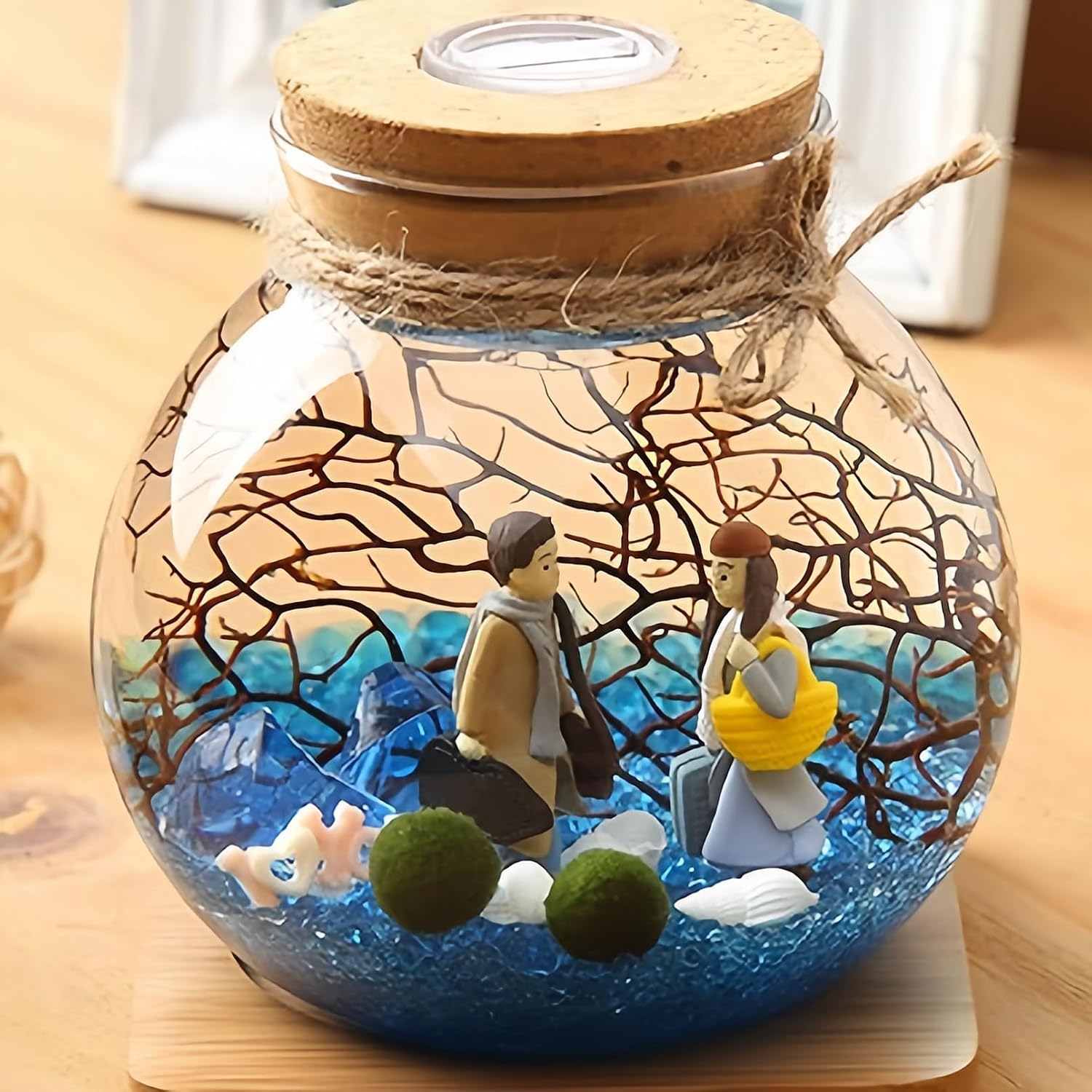 苔テラリウム 完成品 11cm 13cm 15cm LEDライト蓋付ボトル 【AETVRNI】 初心者の方でも育てやすい観葉植物 石畳のあ