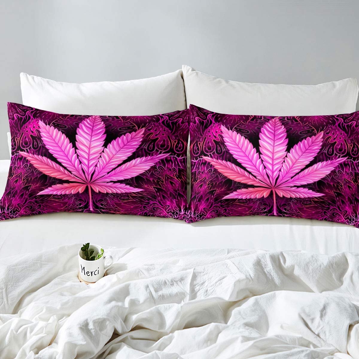 Königsklasse-Bettlaken Mit Cannabis-Muster – Handbemalt, Lila, Für King-Size Matratzen