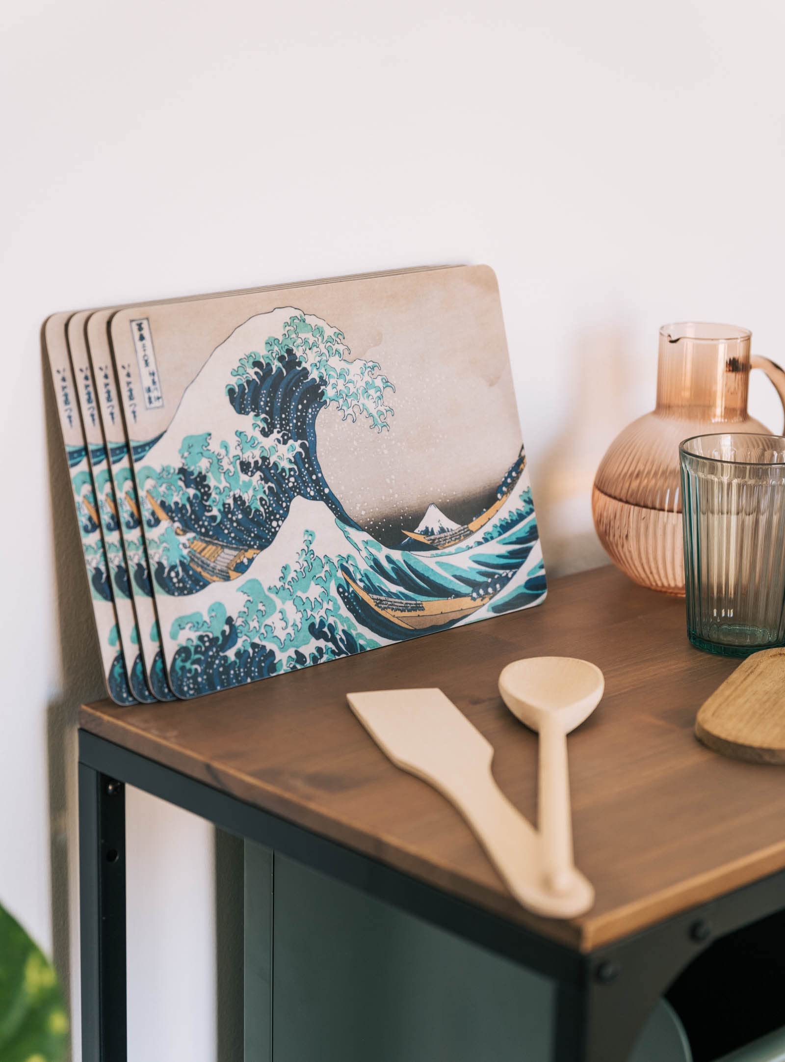Grupo Erik Salvamantel Hokusai - Set de 4 manteles Individuales | Bandeja Decorativa rígida, Resistente al Calor y a los rayones