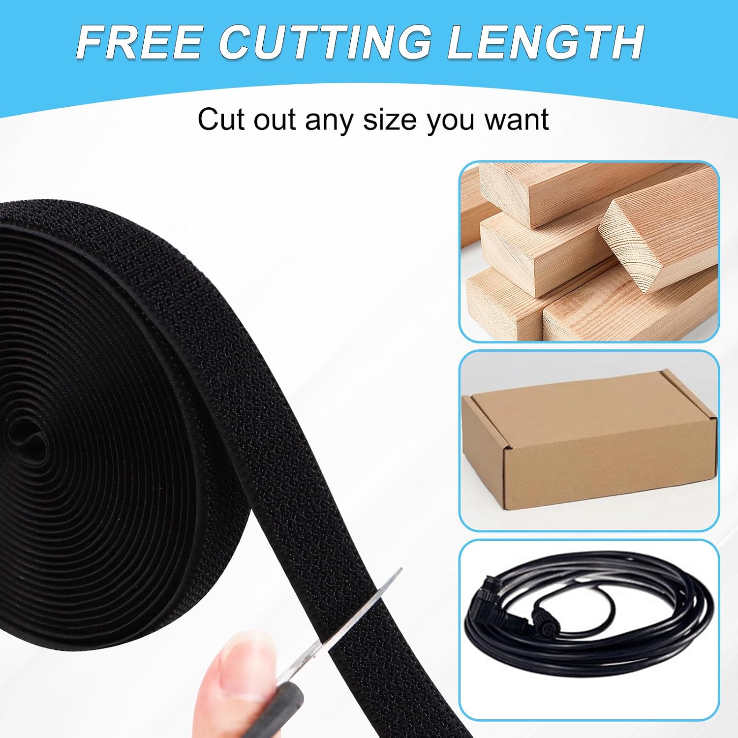 2 Rolls Cut to Length Straps Heavy Duty, Hook and Loop Strap ONE-WRAP Self-Gripping Double Sided Roll | Bundling Ties Fasten to Themselves for Secure Hold (Black, 1'' x 32Ft)