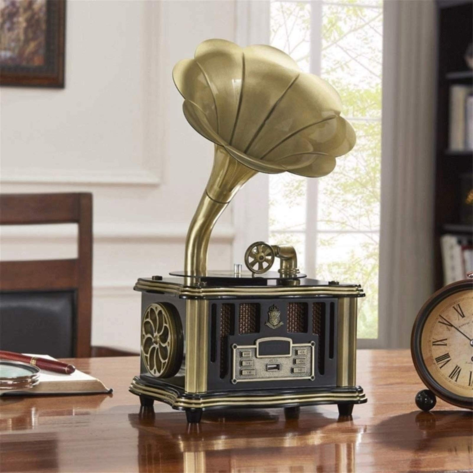 Tragbarer kabelloser Lautsprecher mit HD-Sound, Retro-Kippschalter, eingebautes Mikrofon für Telefon, PC, Laptop, USB-Grammophone im Vintage-Stil