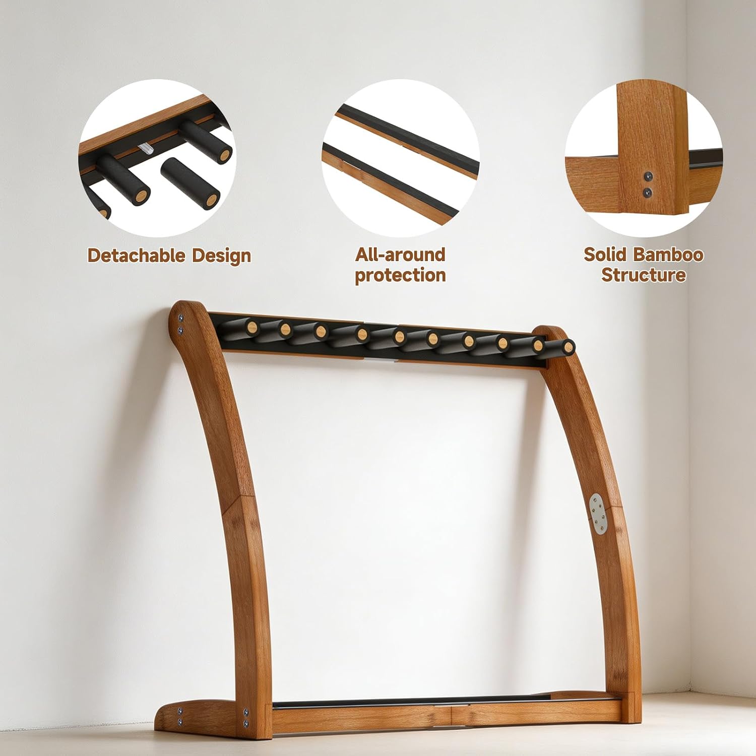 Multi Guitar Stand Rack - Wooden Guitar Holders for Acoustic Guitar, Electric Guitar & Bass Ukulele Guitar, Bamboo Guitar Stands Floor for Stage Display Studio Home Decor Brown