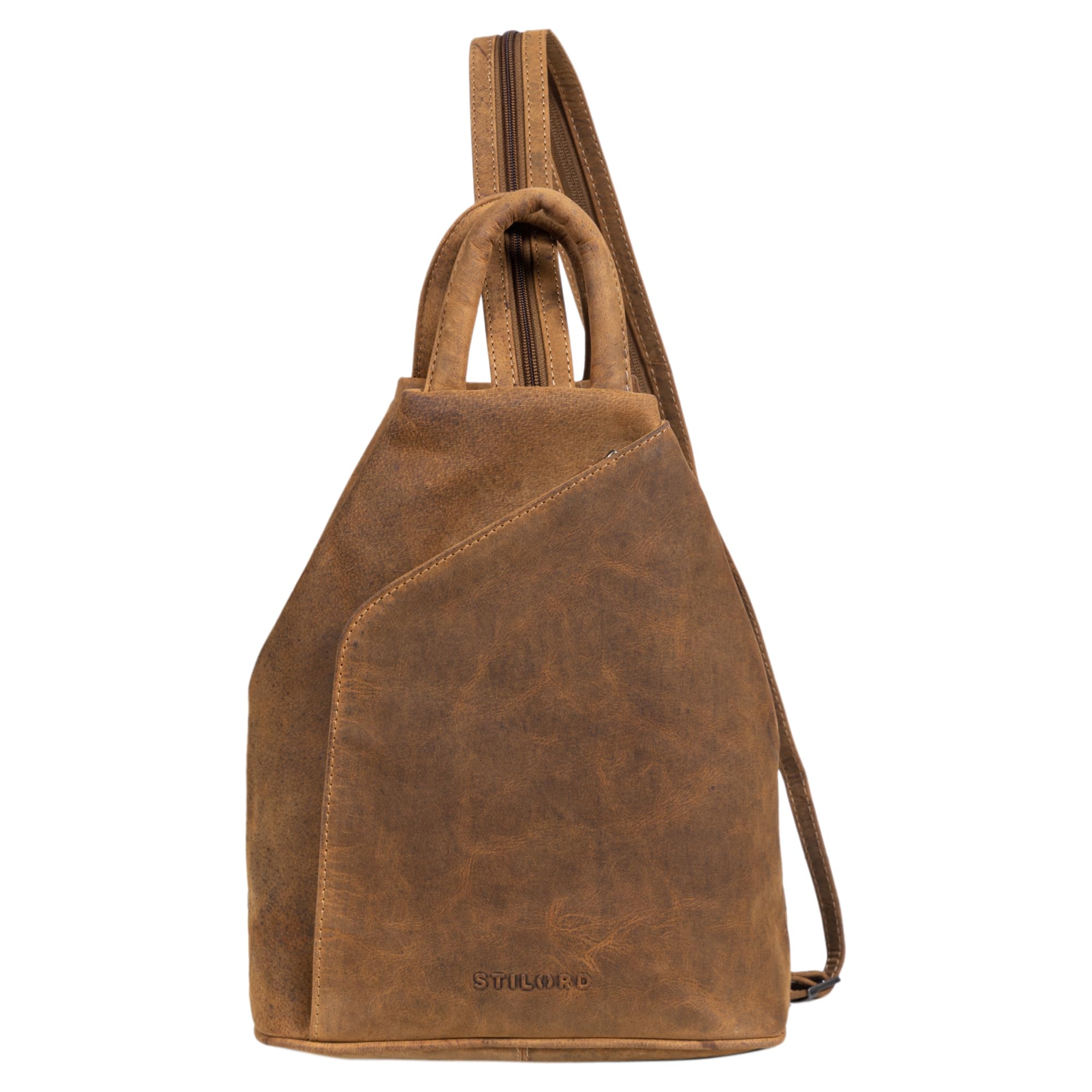 STILORD Minou Leder Sling Bag Damen 2-in-1 Rucksack Handtasche Umhängetasche Vintage Henkeltasche Ledertasche Echtleder Farbe:Bergamo - braun