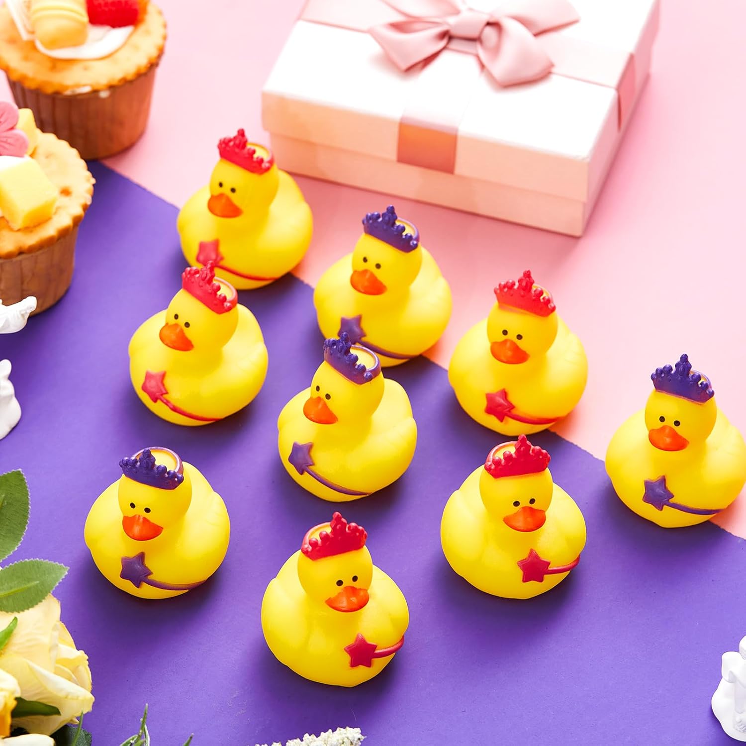 DEEKIN 24 Pcs 2" Princess Rubber Ducks Pink and Purple Cool Rubber Ducky Bulk Assorted Themed Cute Princess Bath Toys for Party Bath Tub Pool Favors Dashboard Decoration Christmas Birthday Gift