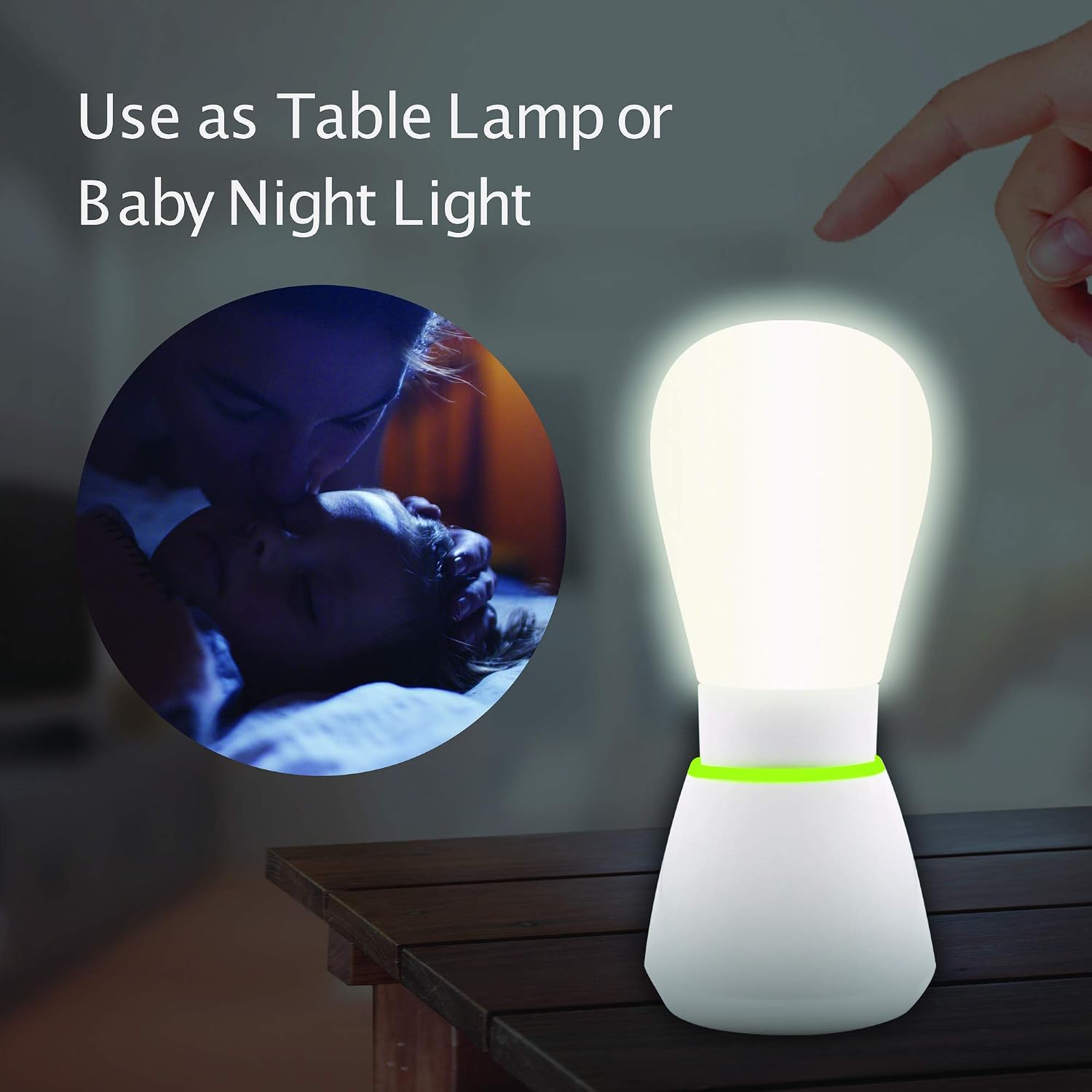 SecurityMan Baby Night Light for Kids, Use as Portable Table Nursery Lamp or as Bedside Flashlight - Adjustable Warm White/Cool White, 2 Level Brightness Control, & Quick Touch On/Off