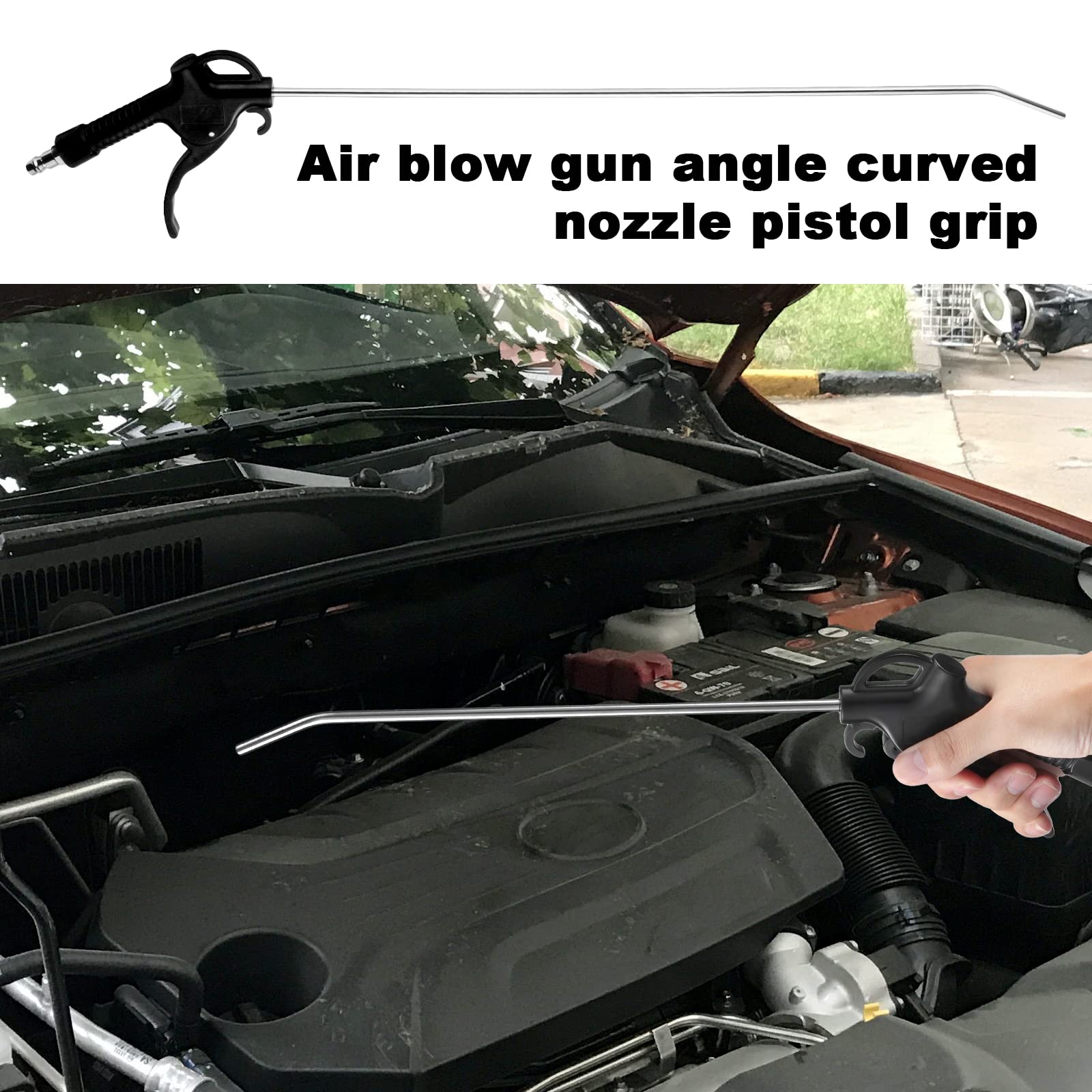 Pistolet do przedmuchiwania powietrza, długa dysza do przedmuchu, pistolet do precyzyjnych maszyn, warsztatu, czyszczenia kurzu instrumentów, czarny