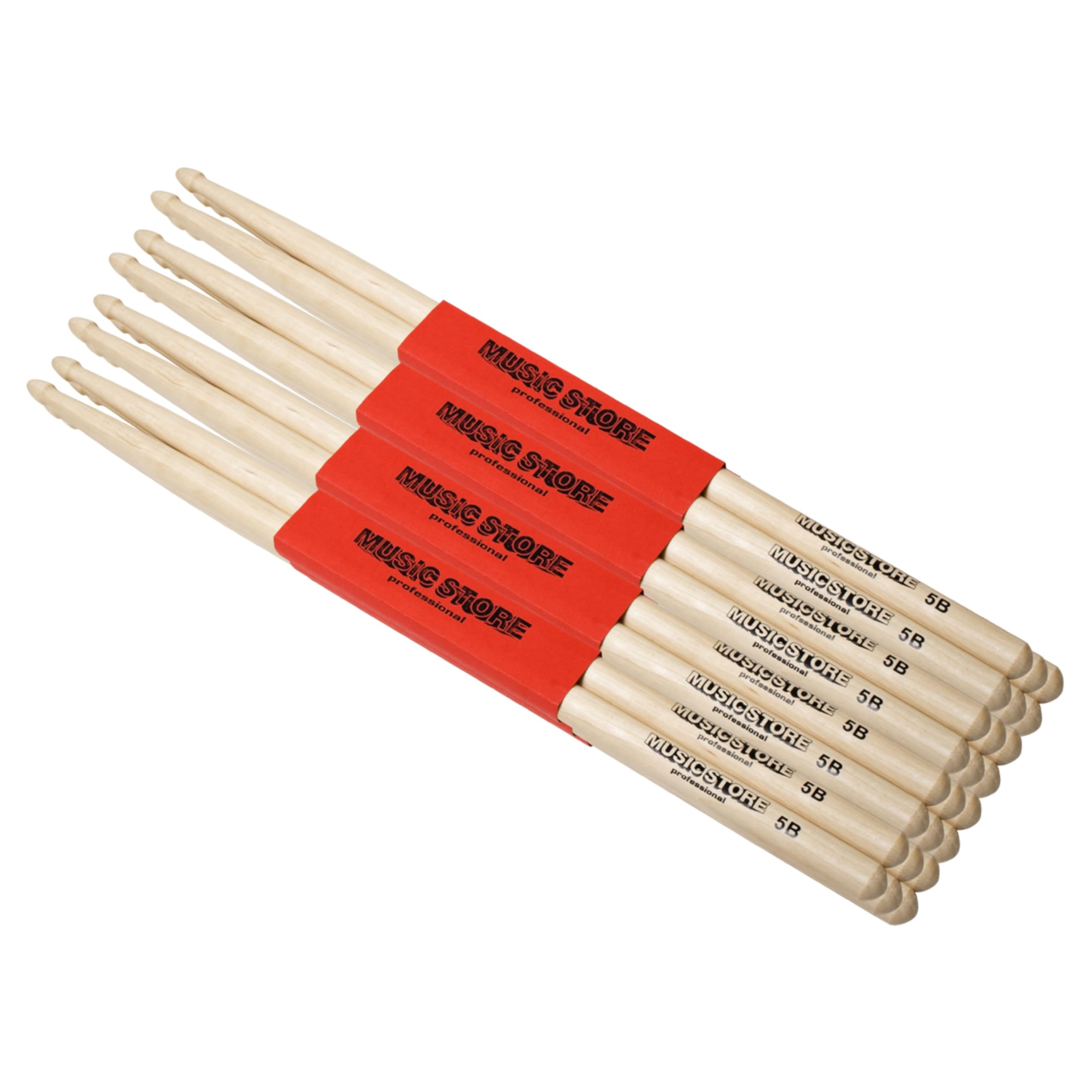 MUSIC STORE 5B Drumstick Set, 12 Stück, Buche Sticks, Acorn Kopfform, 408mm Länge, 15mm Durchmesser, Geeignet für Schlagzeug, Inklusive Practice Pad 10"