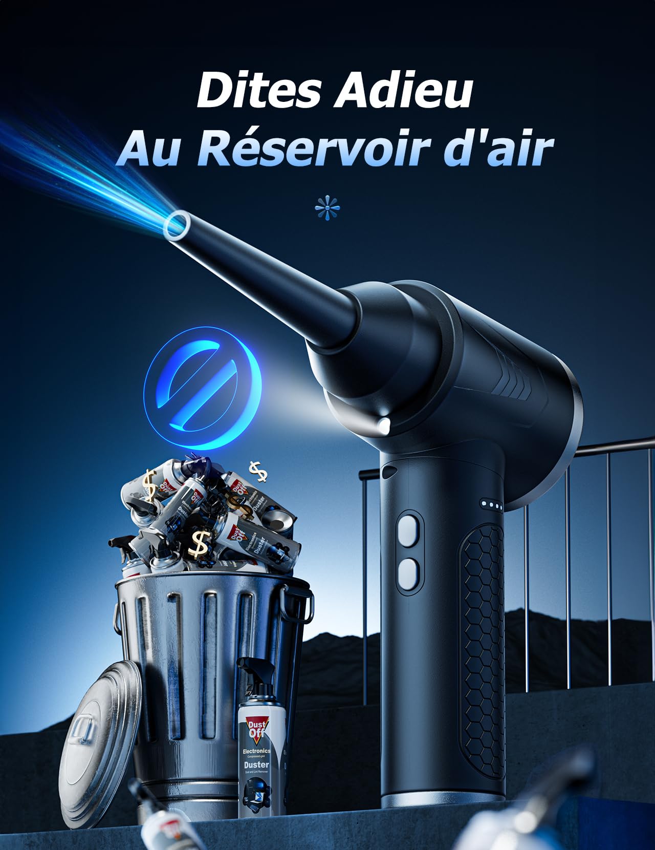 JORMFTTE - Souffleur Air Comprimé Et Aspirateur 2en1, 50000RPM Souffleur De Poussière électrique Avec Batterie 6000 MAh, 3 Vitesses - Jardin