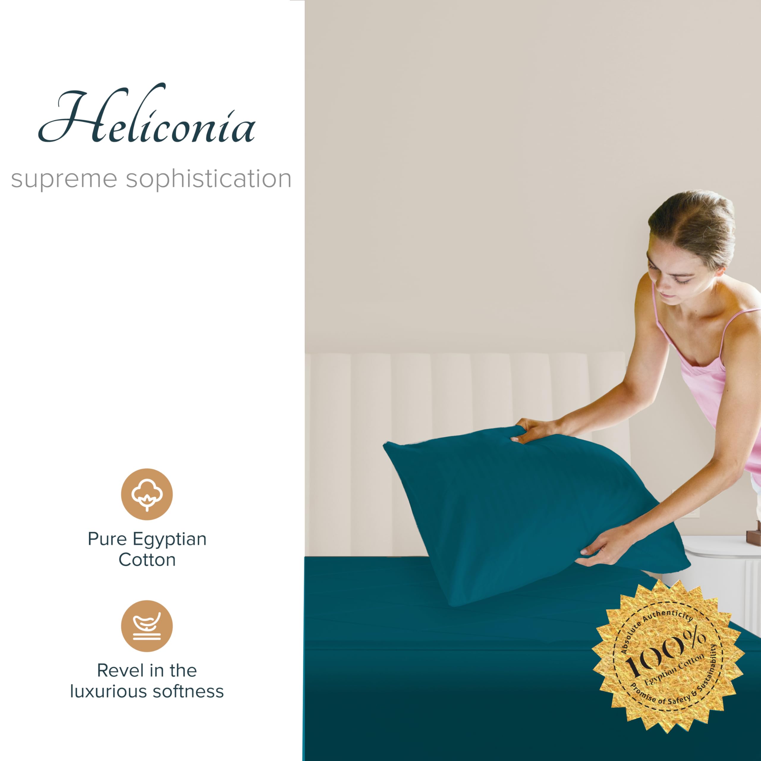Carressa Linen Set di 2 federe per cuscini king size in 100% cotone egiziano, lussuose federe per cuscini in rasatello a 1500 fili, color foglia di tè, morbide e traspiranti, di qualità alberghiera