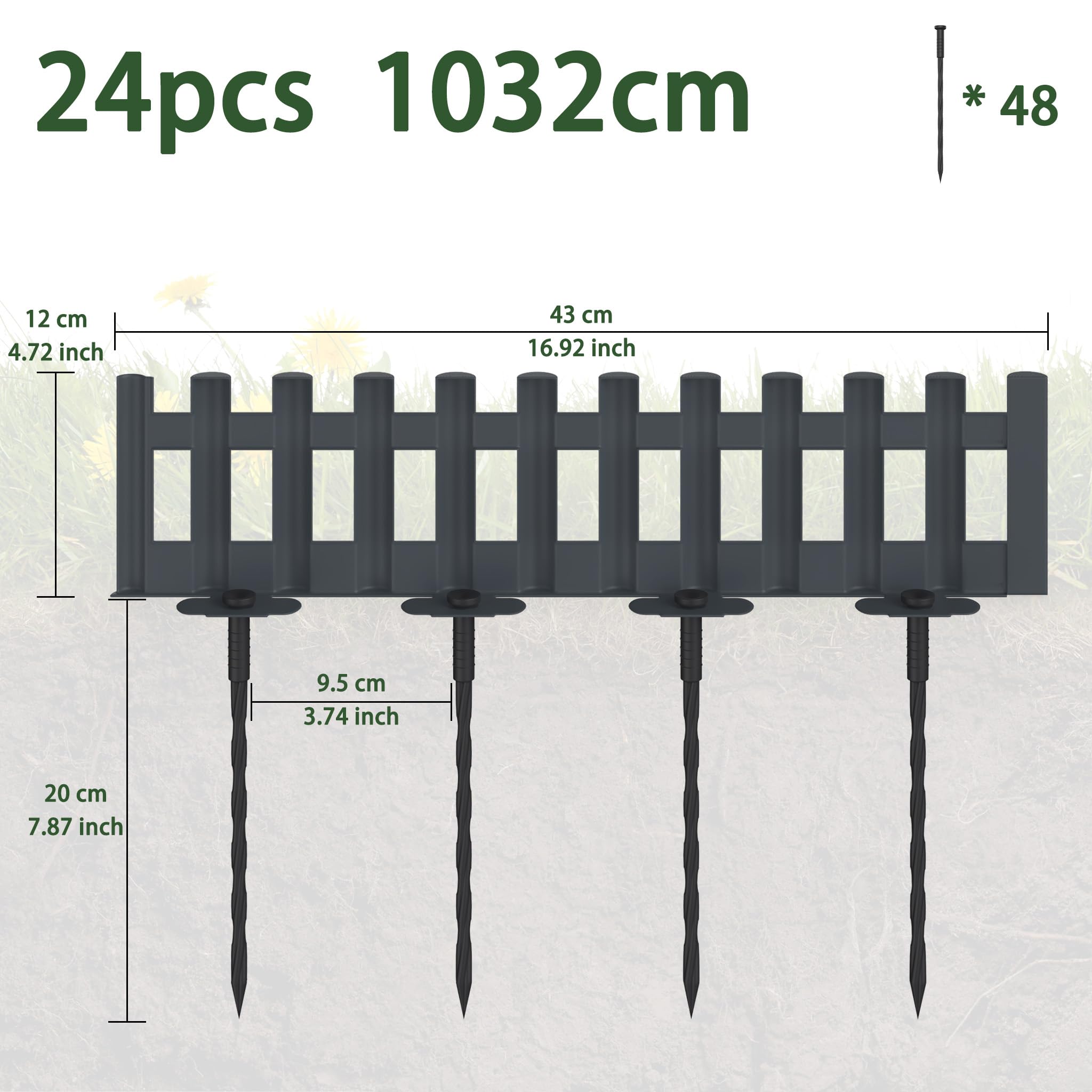 UISEBRT Borde de césped de plástico, aspecto de madera, bordura para canteros con clavos de tierra, bordura flexible para canteros de polipropileno antracita 1 elemento (L x A): 43 x 12cm - 24 piezas