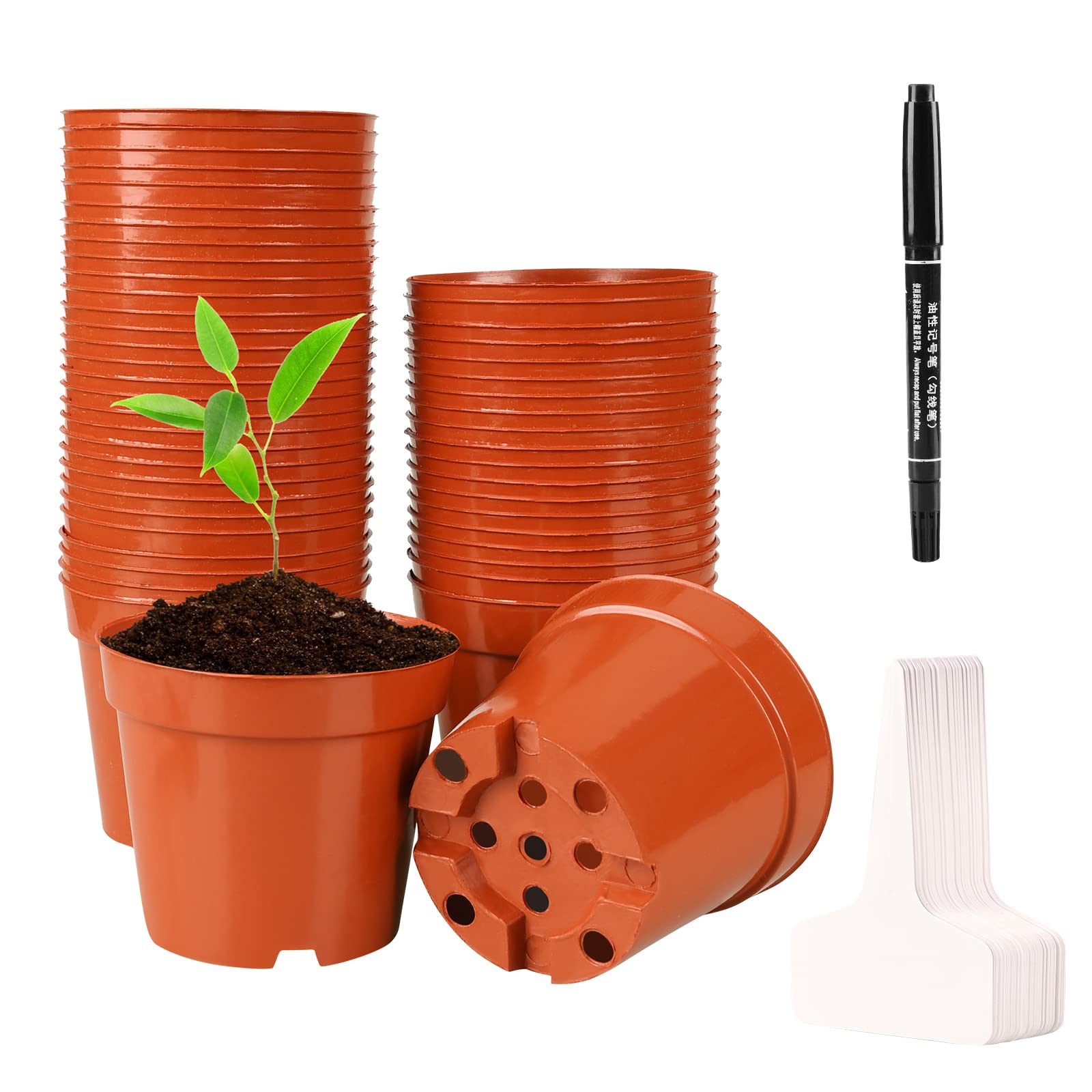 50 Pots De Semis 15cm + Outils - Godets Réutilisables Avec Trou De Drainage - Jardinage Intérieur/Extérieur