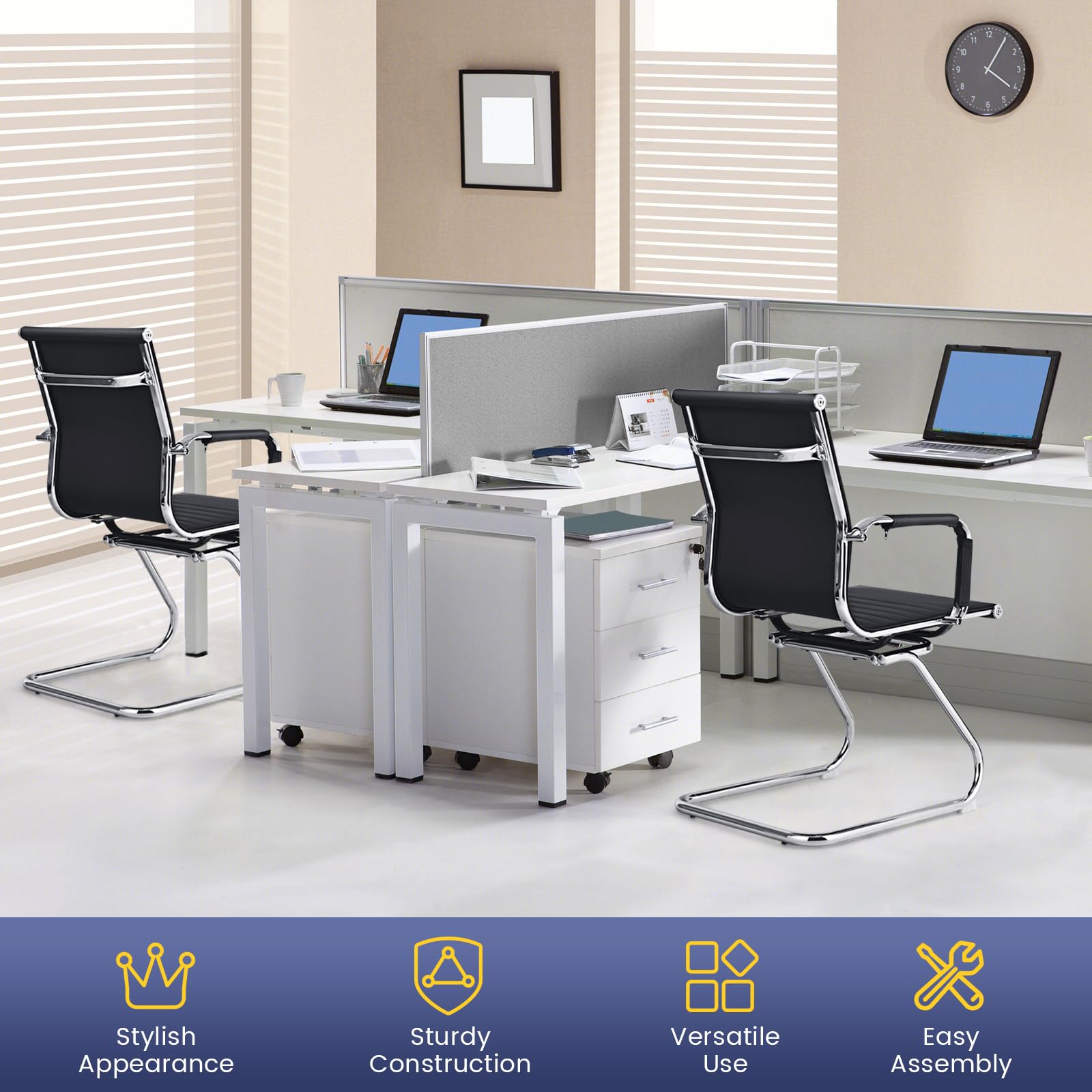 GIANTEX Set di 2 Sedie da Ufficio Cantilever Ergonomiche con Braccioli, Sedie Visitatori Telaio in Metallo Robusto, Sedie per Ricevimento Moderne per Ufficio, Conferenza, Sala d'attesa, Nero