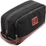 Travel Toiletry Bag for Men and Women, Canvas Toiletry Organizer Water-Resistant Vegan Leather, Hanging Dopp Kit Shaving Bag for Toiletries Accessories (Army Green, Large)