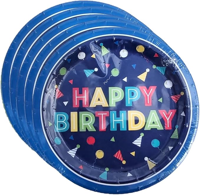 Happy Birthday Plates Colorful Rainbow Confetti Dessert