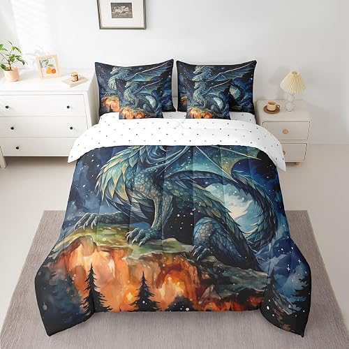Feelyou Dragon Bed in a Bag Safari Animal Full Comforter Set with Sheets for Kid