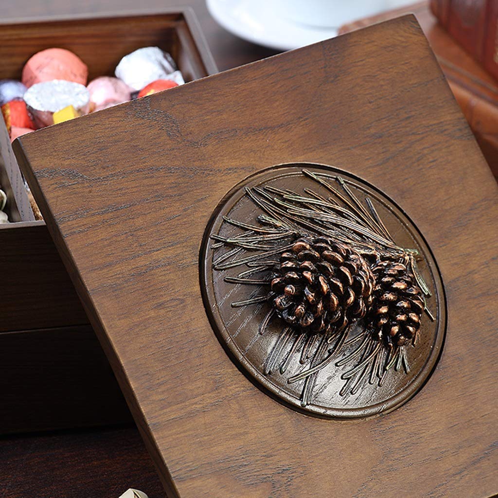 Trockenobst-Tablett, Serviertablett for Nüsse und Süßigkeiten, Nussschale im Wohnzimmer, Nuss-Servierplatte mit Holzfach, Serviertablett mit Deckel, Nussschalen for Chips, Süßigkeiten(20*20*8.4cm)