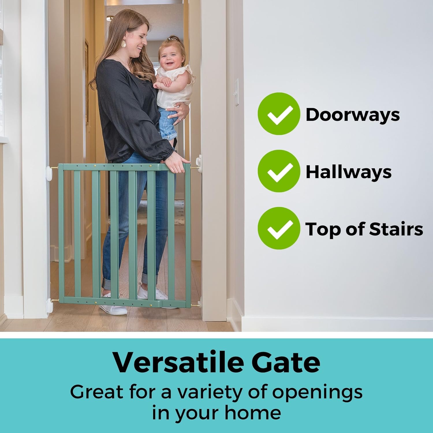 Toddleroo by North States LuxeCraft Wood Baby Safety Gate for Stairs & Doorways, Hardware Mount, Adjustable 25.25 to 39.25 Inches Wide, 30 Inches High, Jack Pine Green