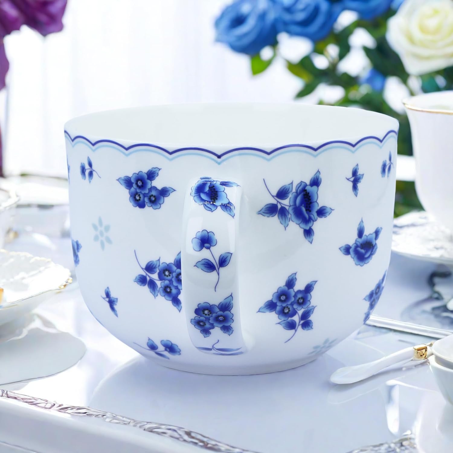 25oz Large Bone China Soup Mugs with Handles - Traditional Large Coffee Cup for Coffee, Cereal, Latte, Soups - Image 5