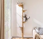 Wild Simulation Cat Tree for Kittens, 5-Level Floor to Ceiling Cat Wall Shelves with Sisal Mat Platforms, Rotating Wall-Mounted Climbing Tower for Scratch, Lookout & Perch