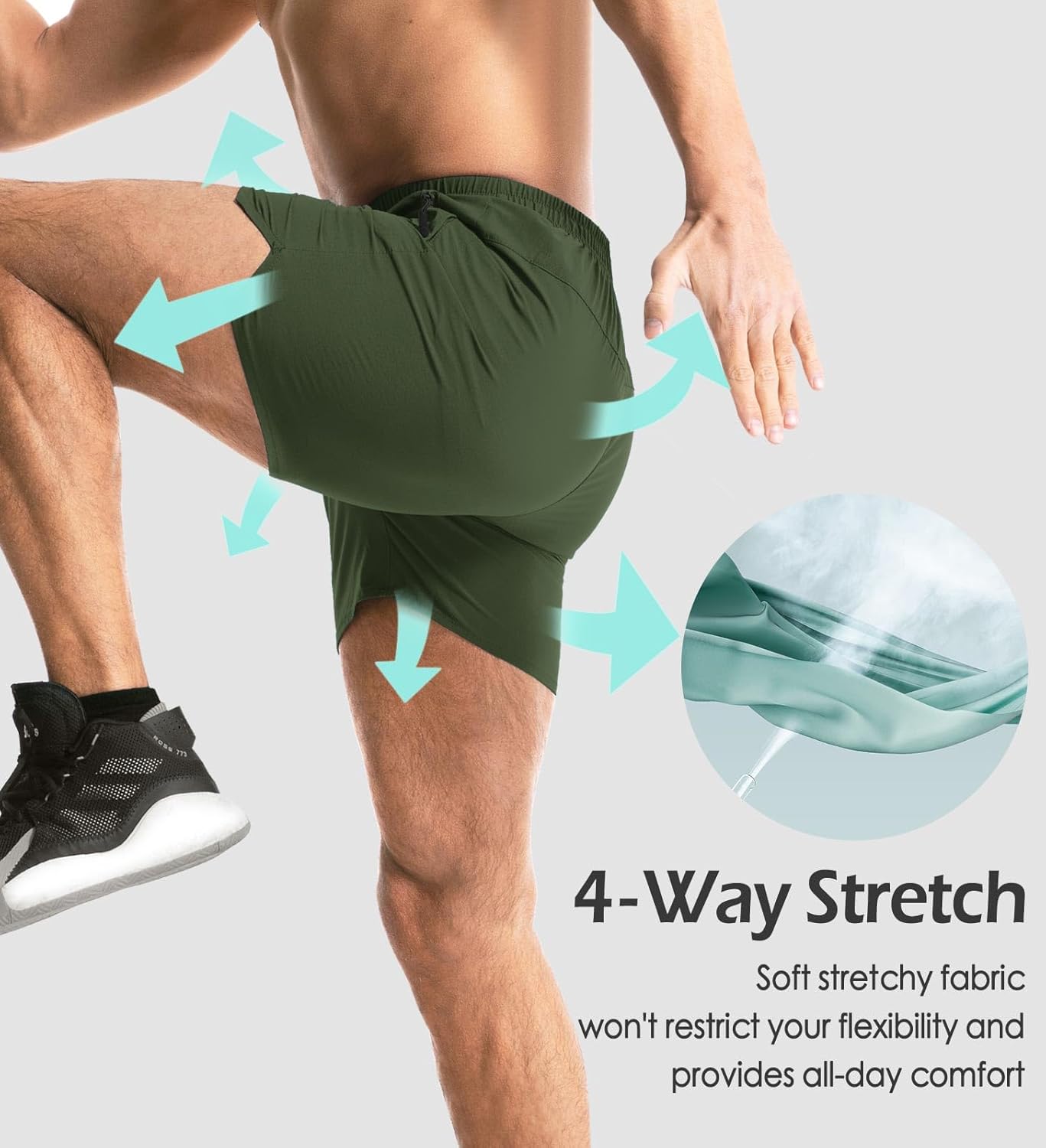 Aolesy Men's Gym Shorts Linerless & Liner - 5" Quick Dry Workout Running Shorts with Zip Pockets Sports Athletic Shorts - Image 4