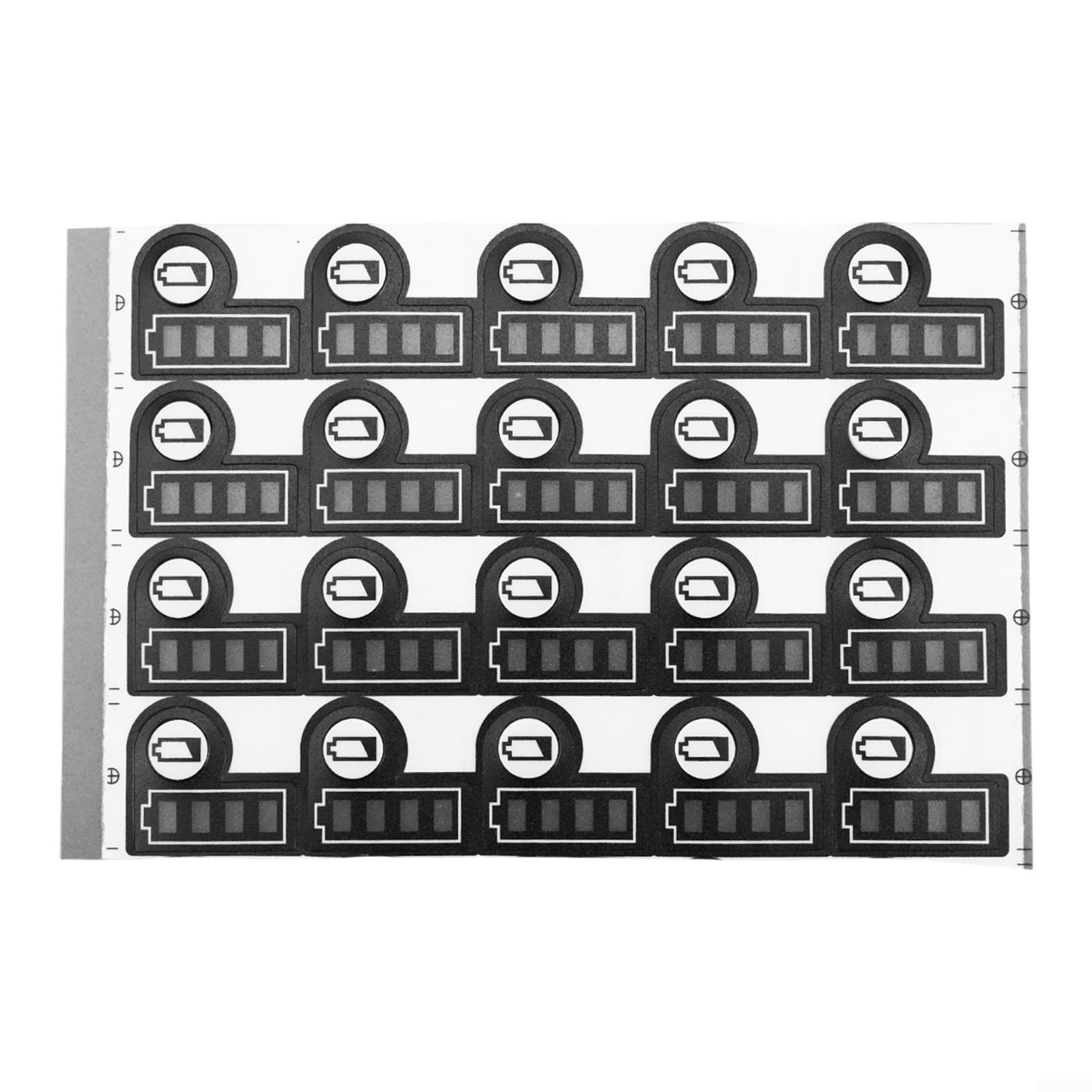 20 Stück Akku-Kapazitäts-Schlüssel-Aufkleber für BL1830 BL1430 18 V 14,4 V Lithium-Batterie-Ersatz – schwarze Papieretiketten 22 x 19 mm