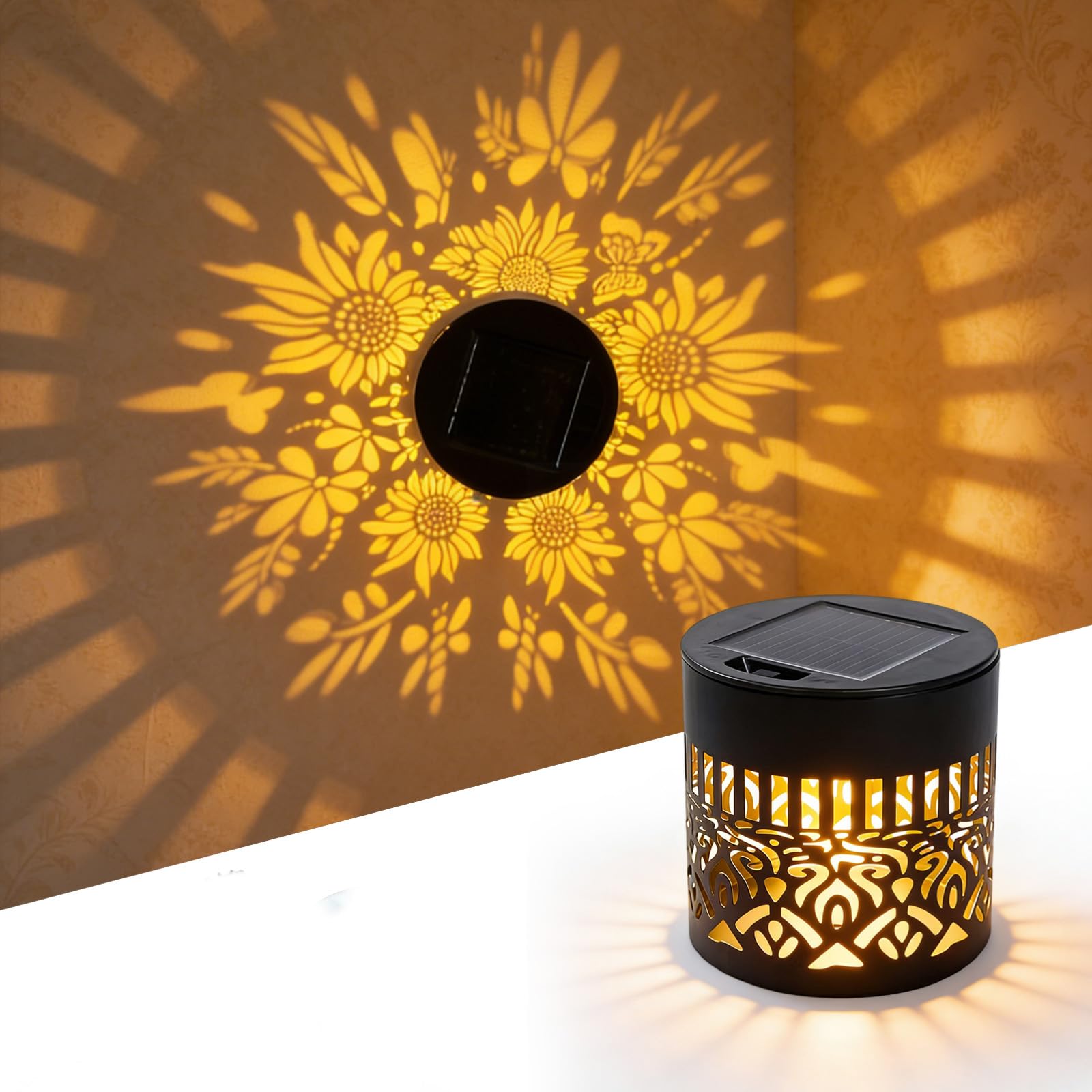 ELMVAR Solar Mandala Wall Light, 2026 New Solar Mandala Lights Outdoor, Waterproof Fence Light, Shadow Projection Landscape Lighting for Garden Post Patio Backyard Yard Decor (Sunflower)