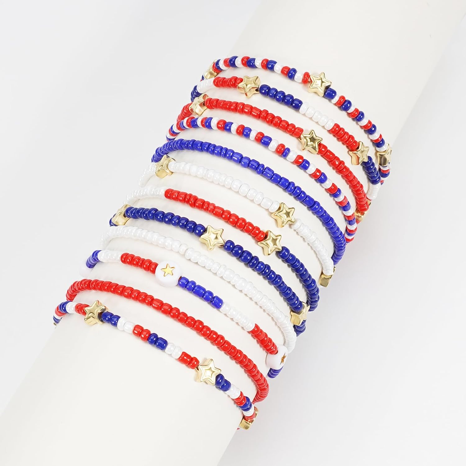 4th of July Beaded Bracelets with American Flag Stars Charms USA Jewelry