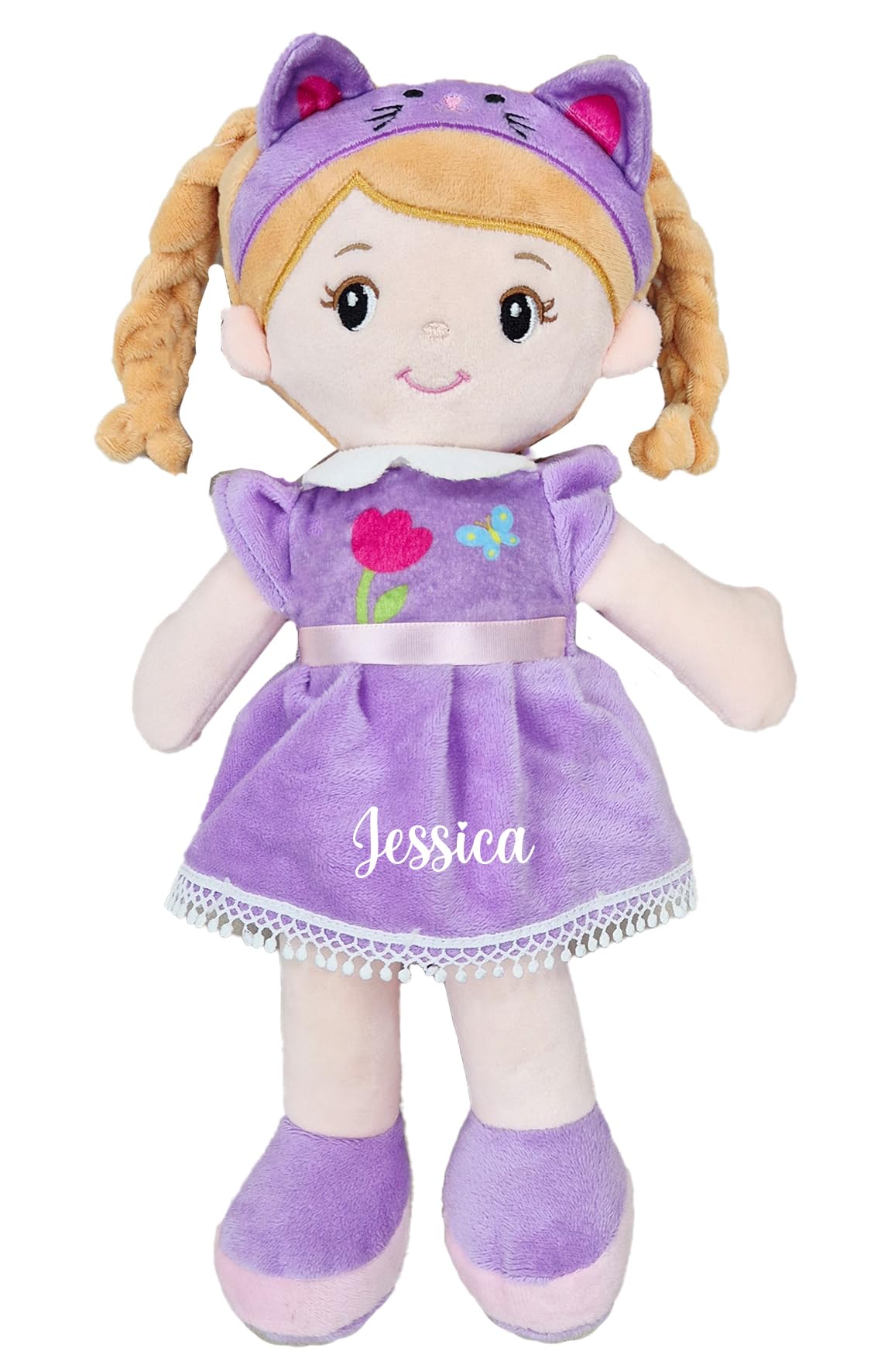 Personalised Baby Girl Rag Doll Soft and Cuddly Princess Ragdoll (Purple Ragdoll)