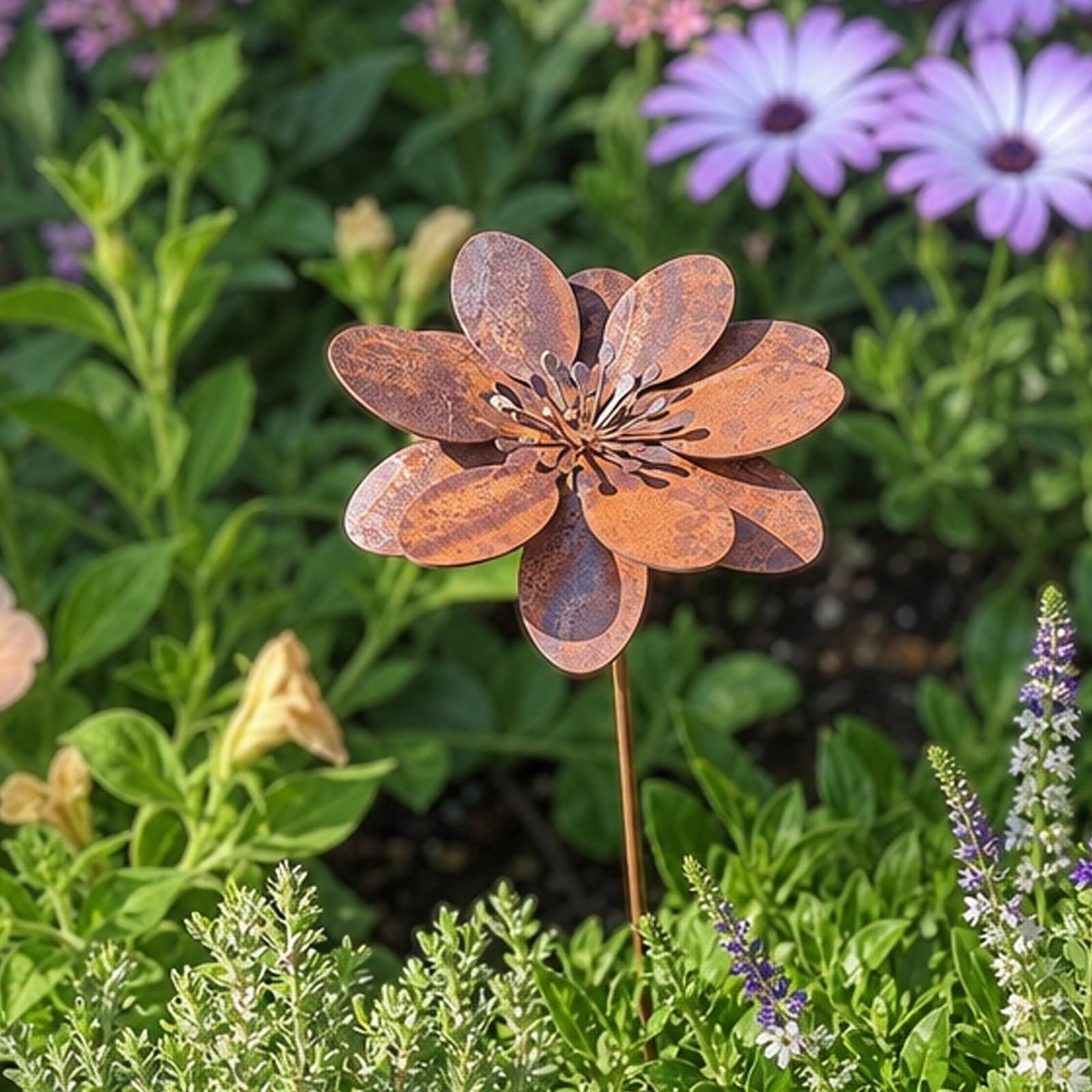 1PC Rustic Rusted Metal Coneflower Garden Stakes Vintage Weather Resistant