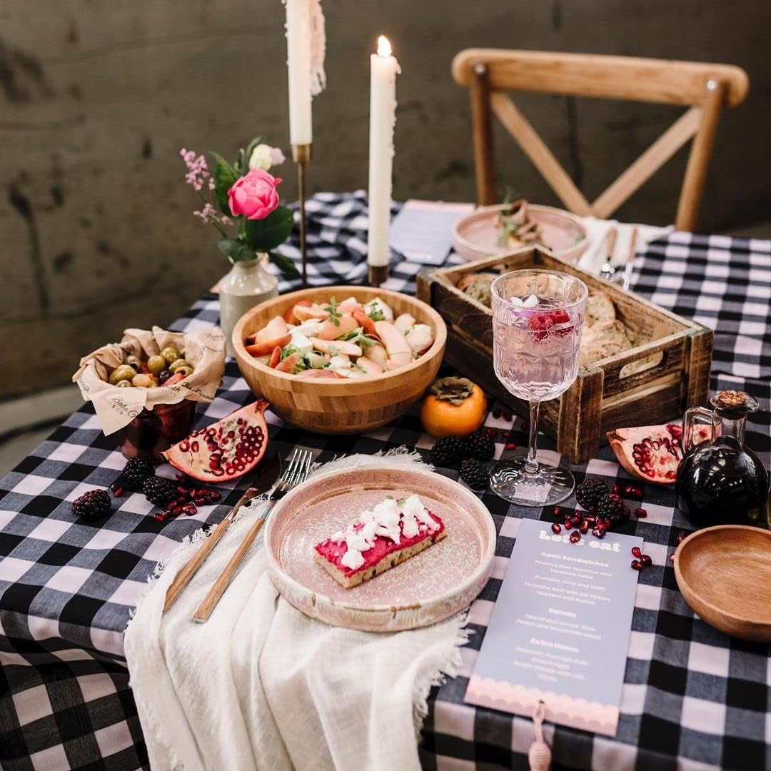 QueenDream Fall Tablecloth Plaid Table Cloth 56x120 Inch Farmhouse Tablecloth Black White Checkerd Table Cover for Dining Thanksgiving Table Dortaions