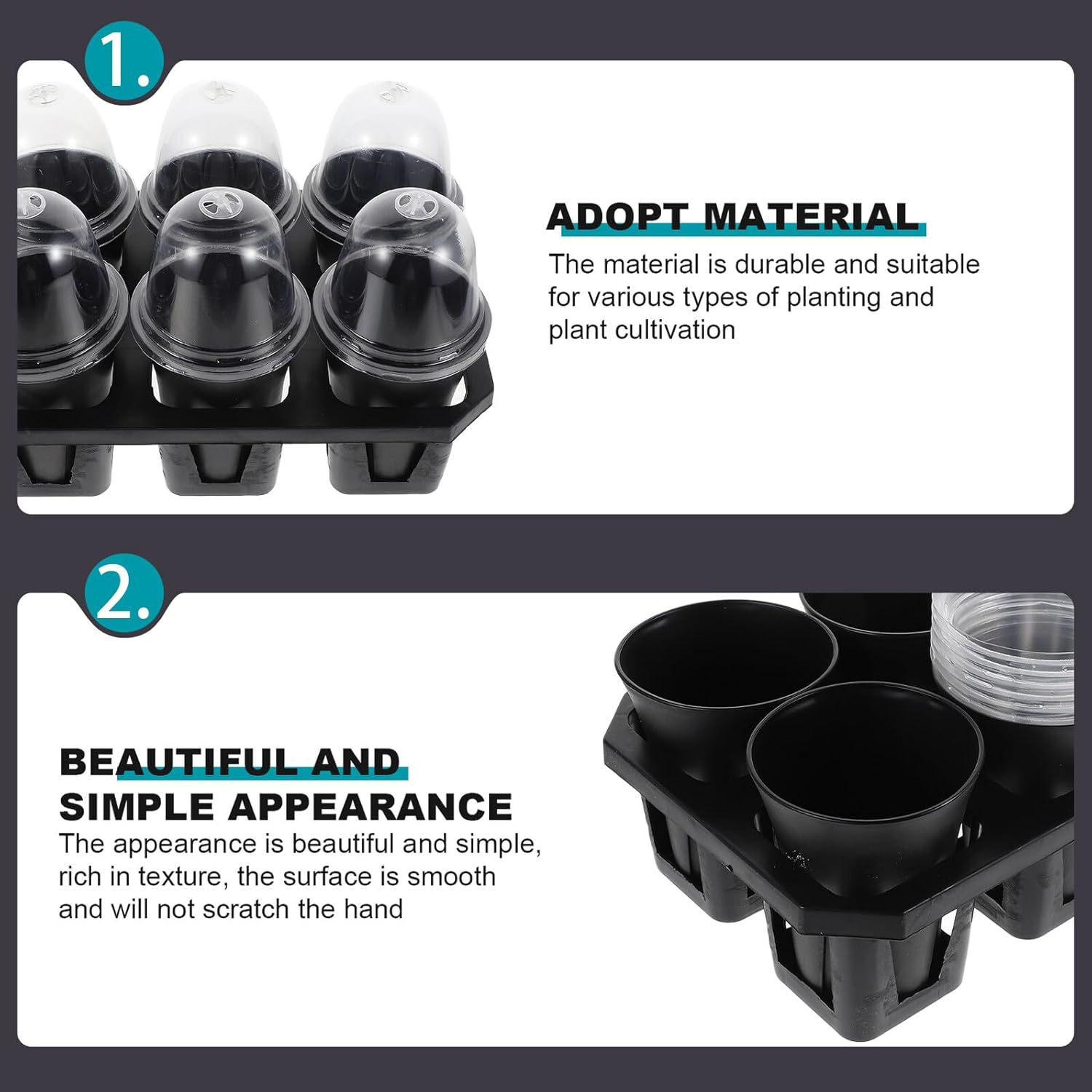 VICASKY Planting Pots with Lid and Medium Stand, Root Control Nursery Pots Set of 6 Black Plastic Succulent Containers for Indoor and Outdoor Gardening