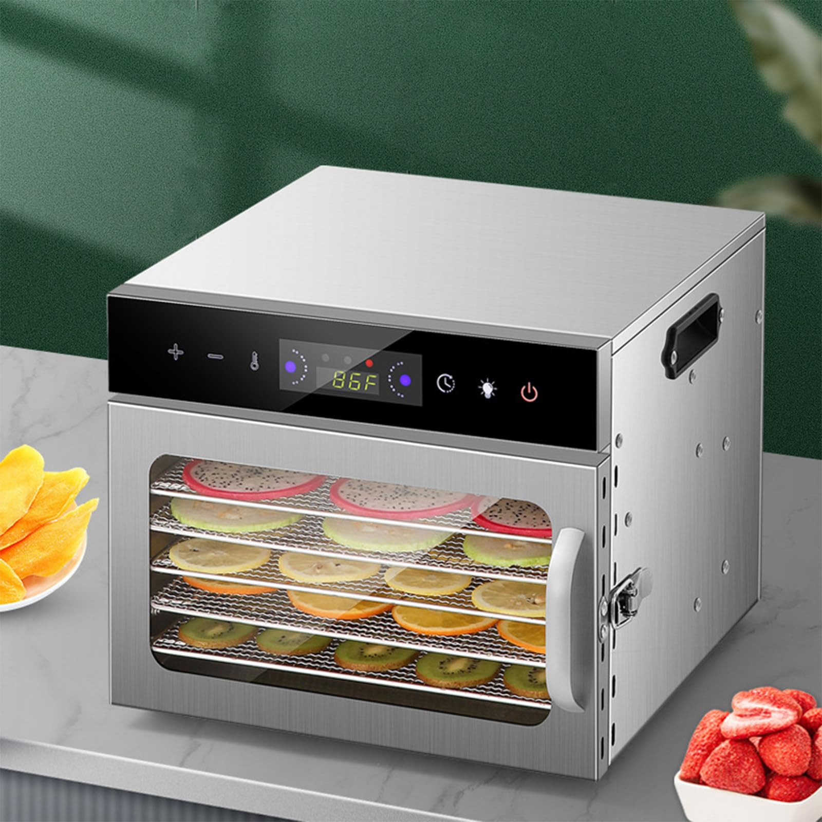 Dörrgerät für Hundefutter, Leckerlis, Obst und Gemüse, Trocknertabletts, elektrischer Lebensmitteltrockner mit digitaler Zeitschaltuhr, für Obst, Fleisch und Trocken, 18 Tabletts (6 Tabletts)