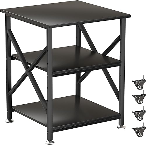 Miniatura 12 de Soporte para impresora, 23.6 x 23.6 pulgadas, soporte de impresora grande con estante de almacenamiento, mesa de impresora de 2 niveles para oficina
