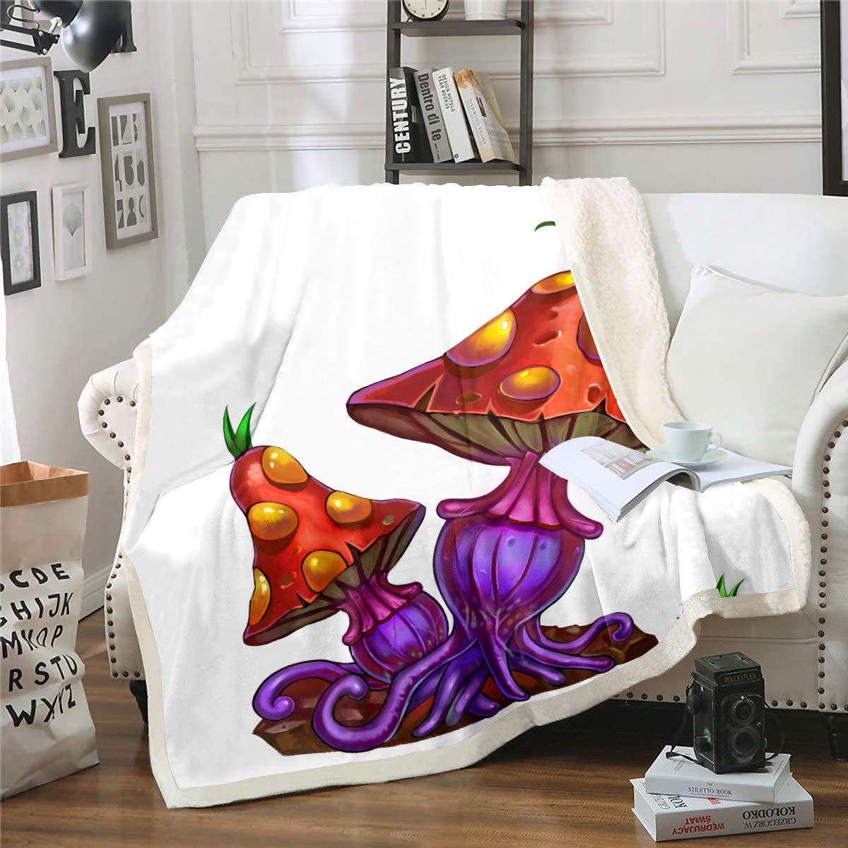 Loussiesd Mushrooms Blanket for Wild Botanical Plants Sherpa Blanket Natural Theme Fleece Throw Blanket Room Decor Colorful Poisonous Mushroom Plush Blanket Baby 30"x40" Warm Fuzzy Blanket — image 1