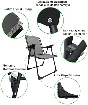 Natura 2 Adet Kamp Sandalyesi Katlanır Piknik Sandalye Oval Bardaklıklı Gri, mnv.kps.trd_o