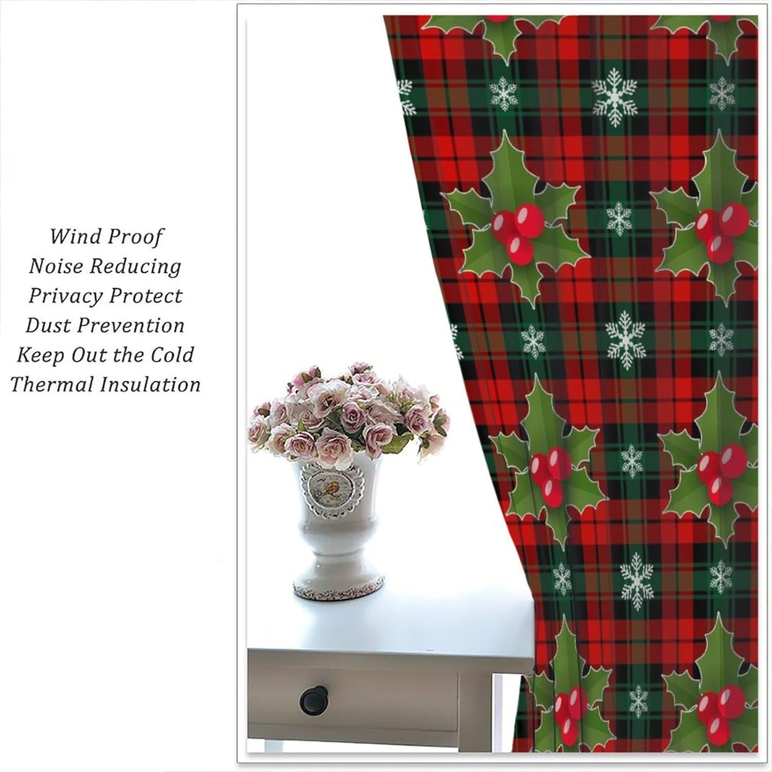 Christmas Curtains Winter Xmas Red Xmas Balls Christmas Tree Window Treatments for Kitchen Bedroom Living Room Red Merry Christmas Drapes 42x63 Inch
