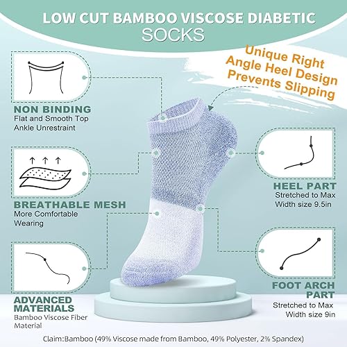 Miniatura 3 de Bulinlulu Calcetines para diabéticos para mujeres y hombres, 6 pares de calcetines de bambú no vinculantes para diabéticos hasta el tobillo, talla