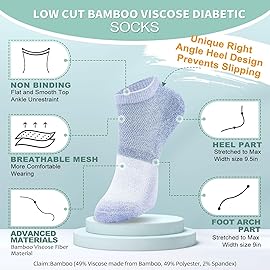 Bulinlulu Diabetic Socks for Women Men-6 Pairs Bamboo Viscose Non Binding Diabetic Ankle Low Cut Sock Size 6-9 9-11White-Large