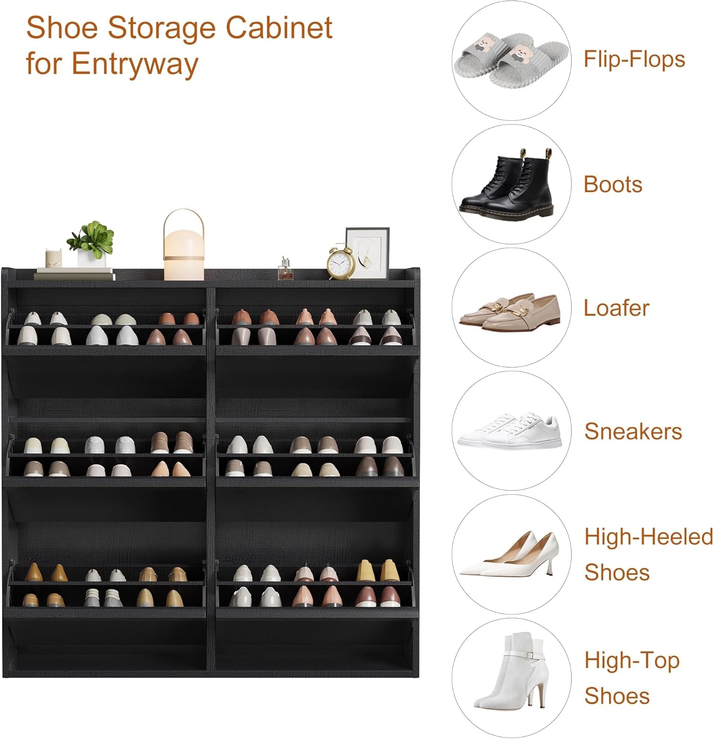 CABIHOME Shoe Cabinet with 6 Flip Drawers, Narrow Cabinet with Adjustable and Removable Shelves, Modern Wooden Shoe Organizer with Hidden Handle for Entryway, Hallway, Living Room, Black