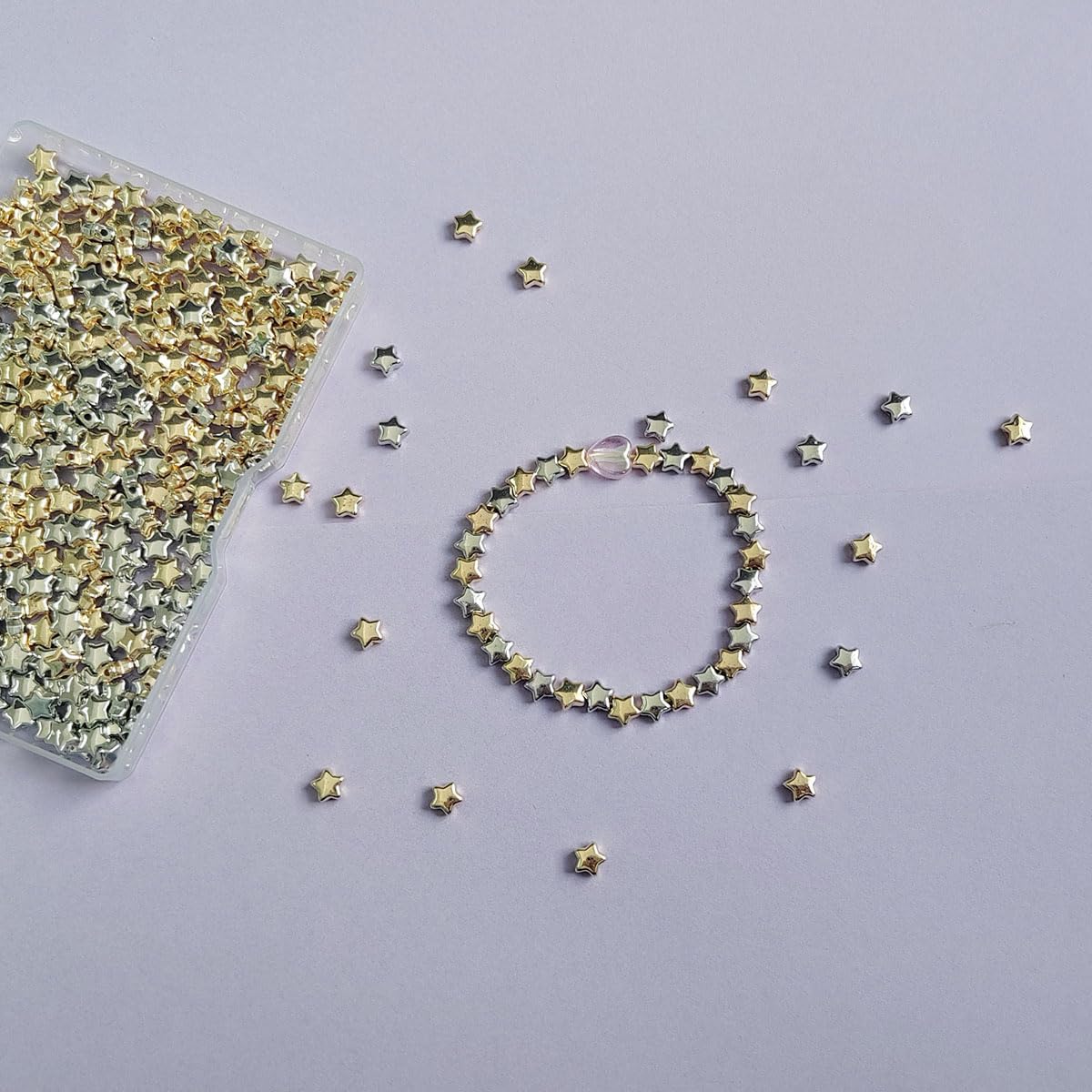 400 Pieces Star Shape Spacer Beads, 6mm Large Hole Loose Beads Accessories for Jewelry Making (Silver)