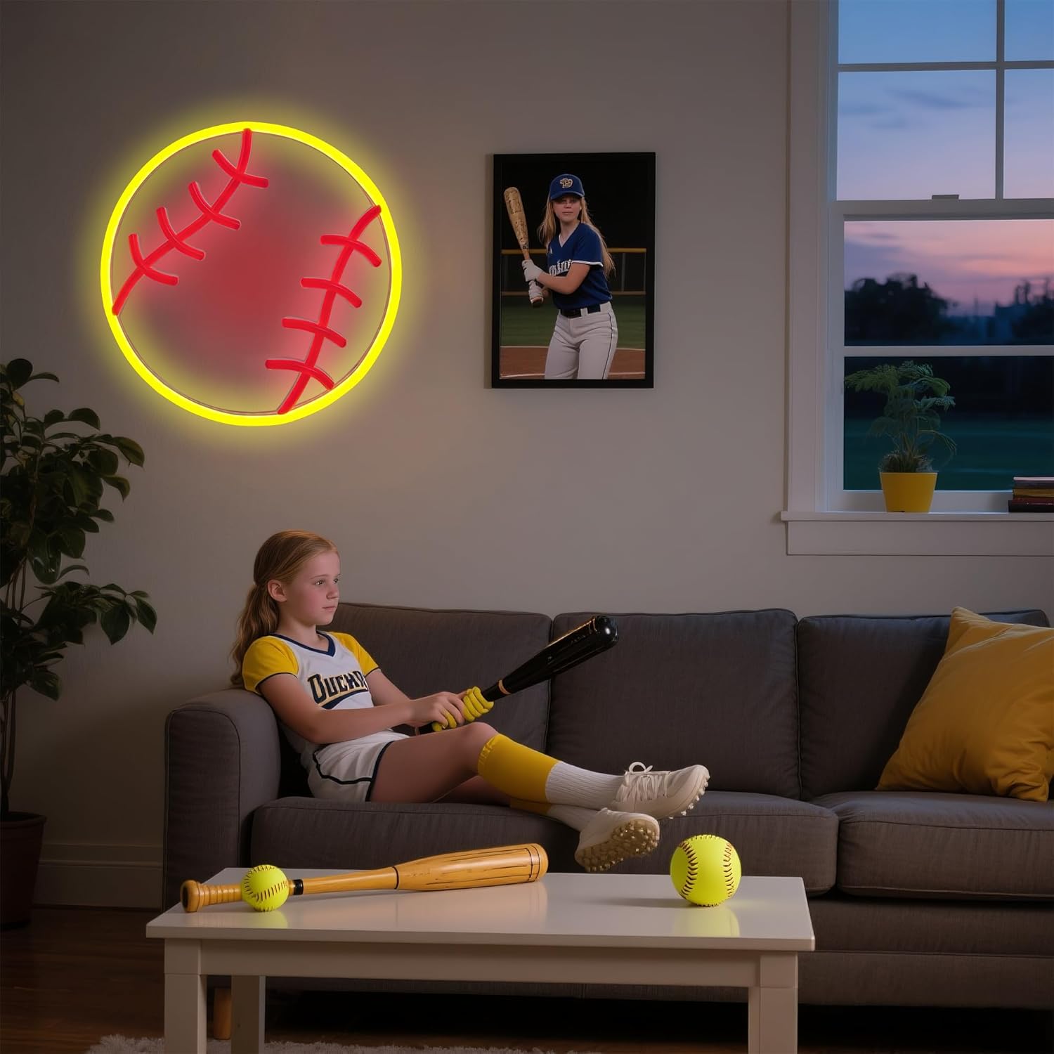 Softball Neon Sign for Wall Decor - 9x9 Inches USB Powered LED Light with Adjustable Brightness, Sports Room Decor for Girls, Perfect Softball Gifts for Mom and Fans - Image 2